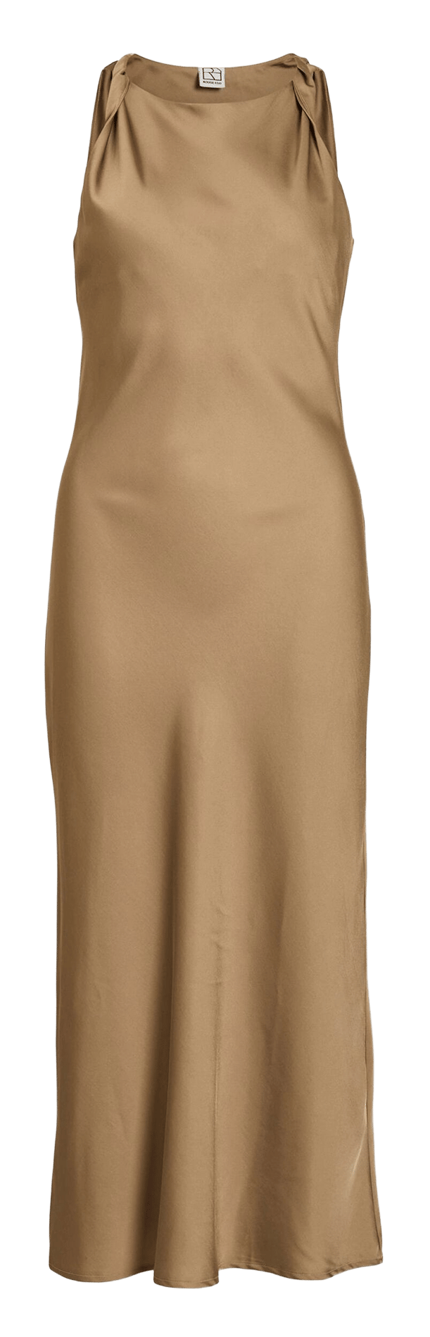 Midi-Kleid mit quadratischem Ausschnitt aus Satin ROUGE EDIT Braun