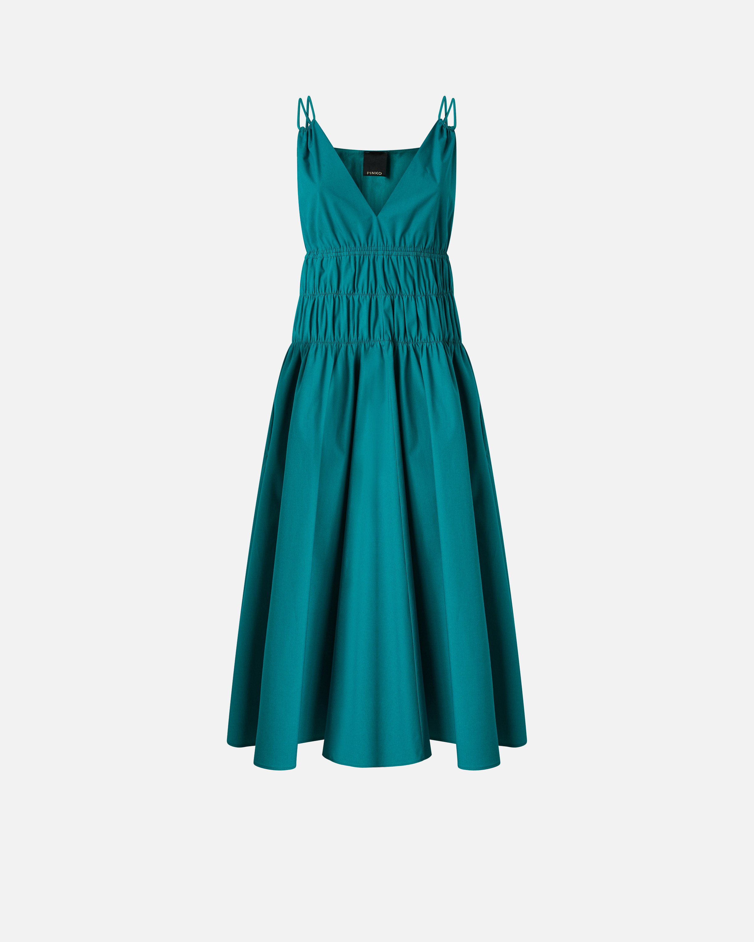 Sleeveless midi dress with pleats and gathers Green