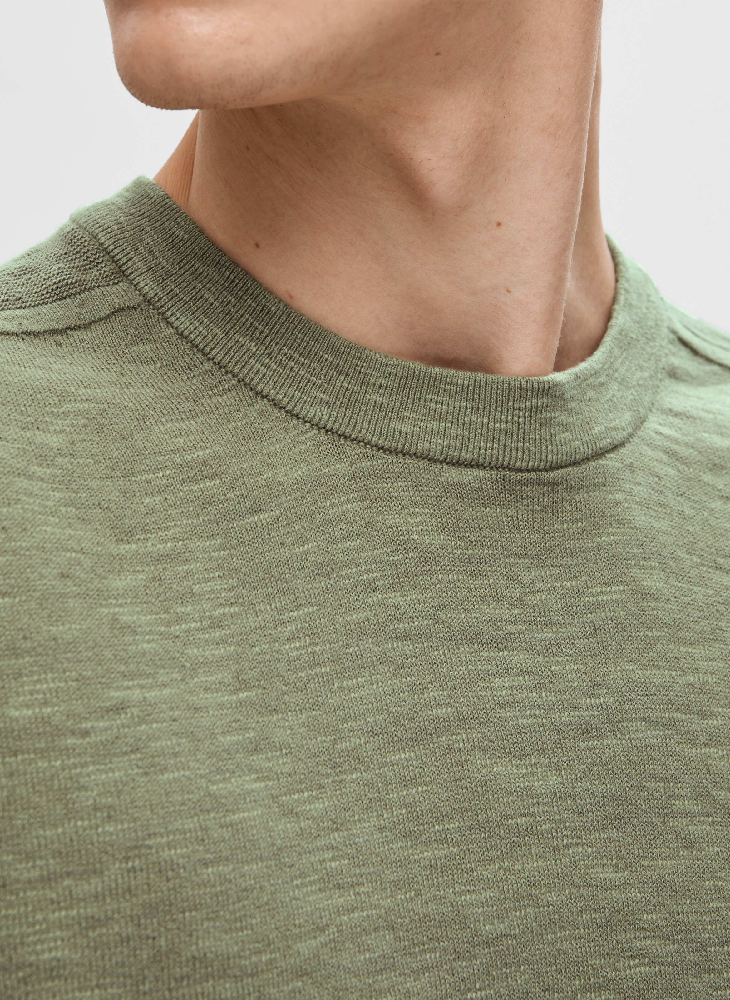 Straight cotton-blend round-neck T-shirt SELECTED Grey