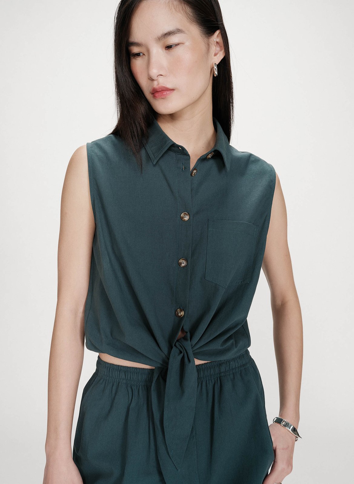Chemise droite col classique en coton GRACE ET MILA Vert