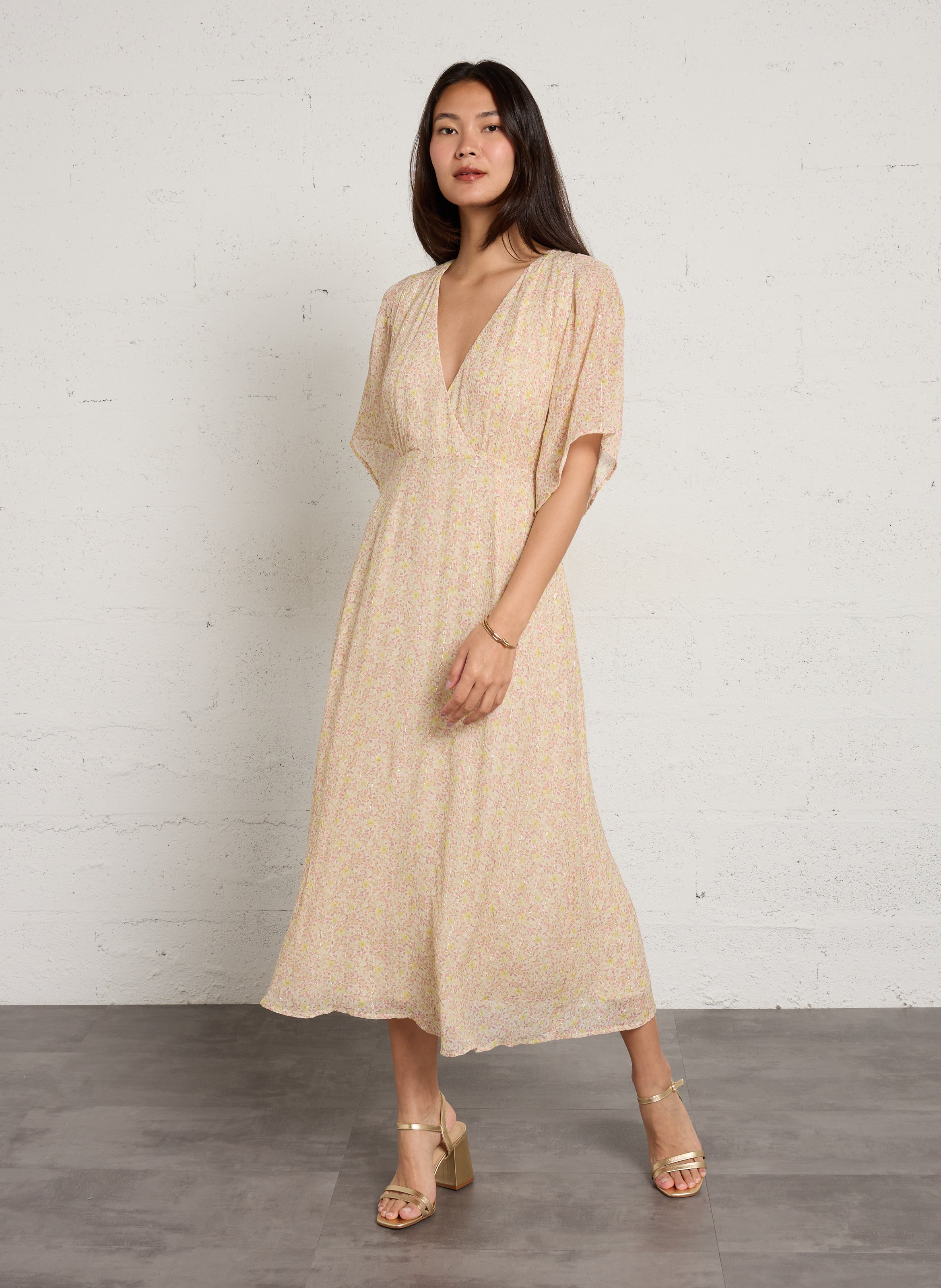 Vestido midi con estampado de flores MAISON 123 Amarillo