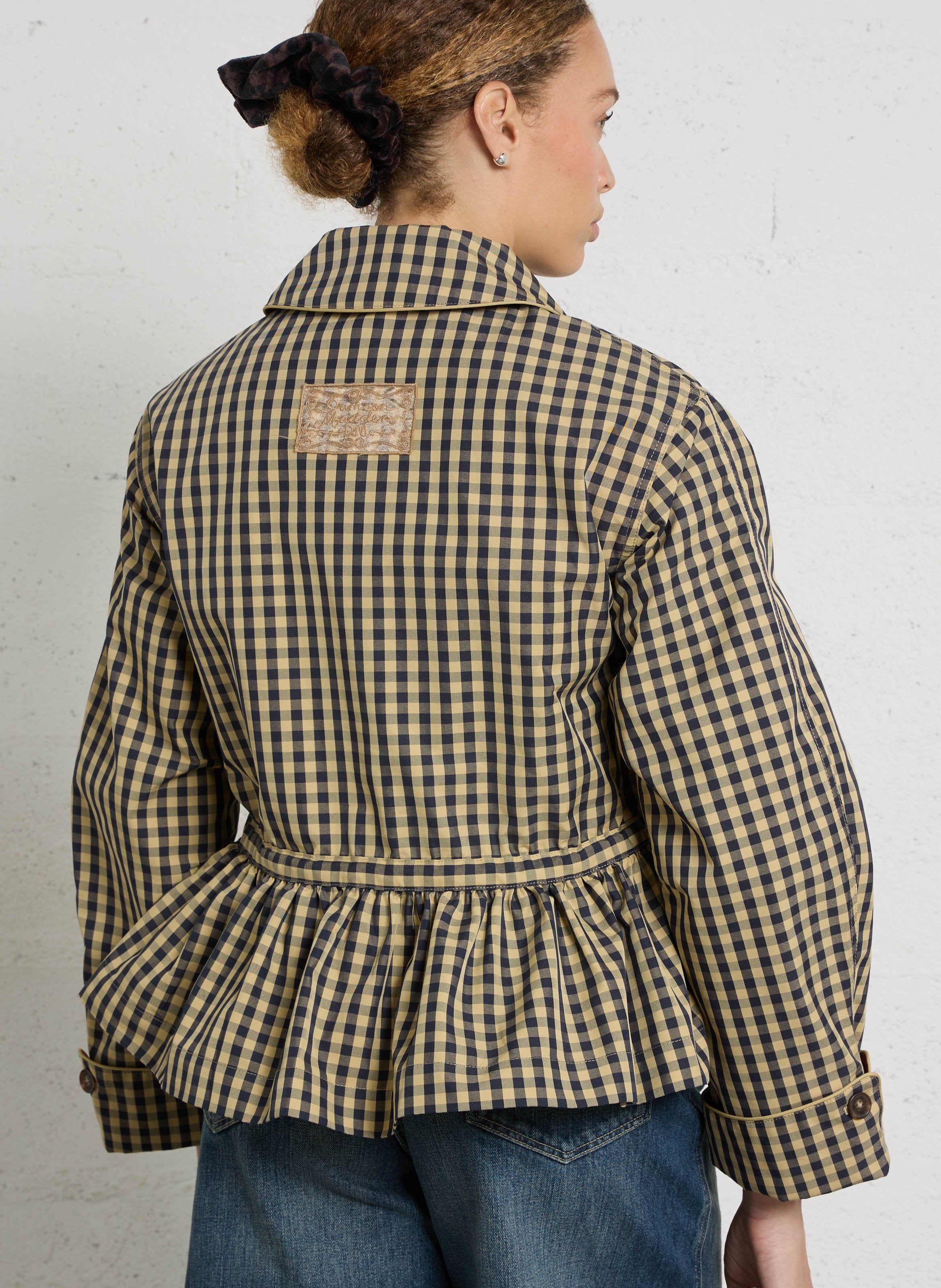 Oversized classic collar trench coat in printed organic cotton blend. DAMSON MADDER Blue