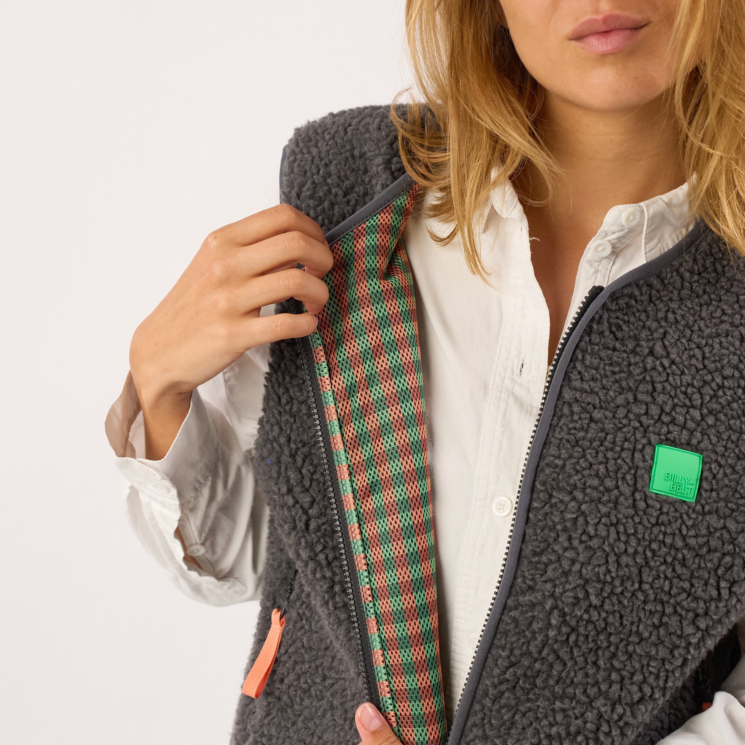 Sleeveless Sherpa Zip-Up Vest BILLYBELT Grey