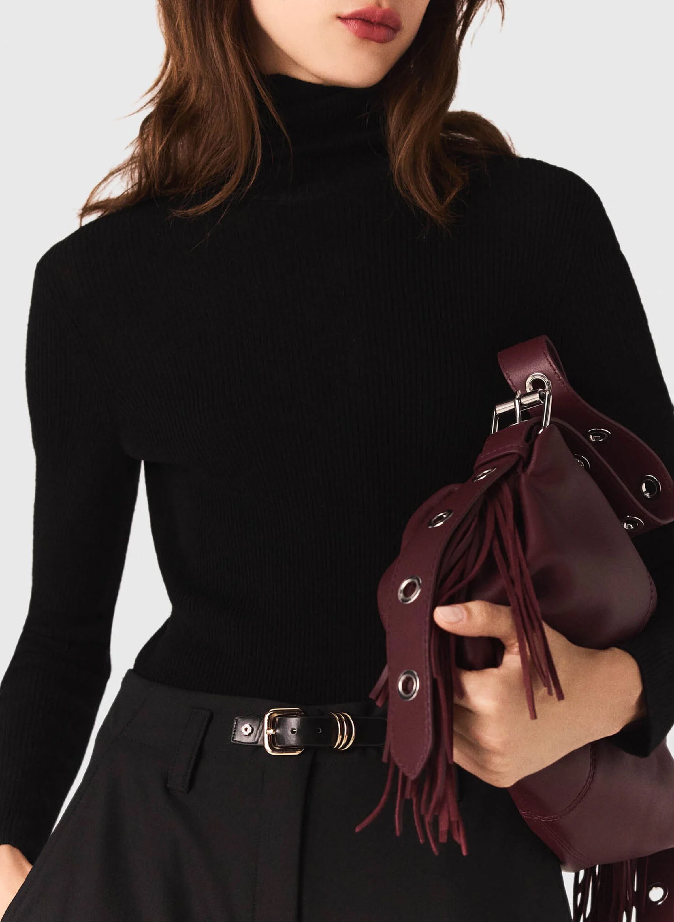 Pull moulant en laine et soie MAJE Noir
