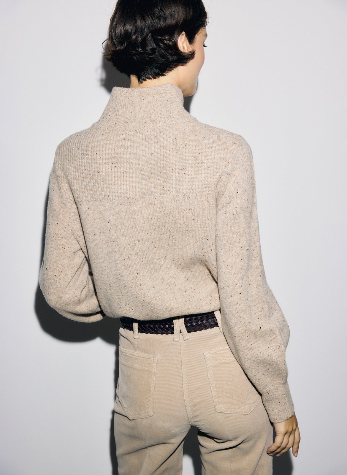 Pull droit col montant boutonné en laine GERARD DAREL Marron