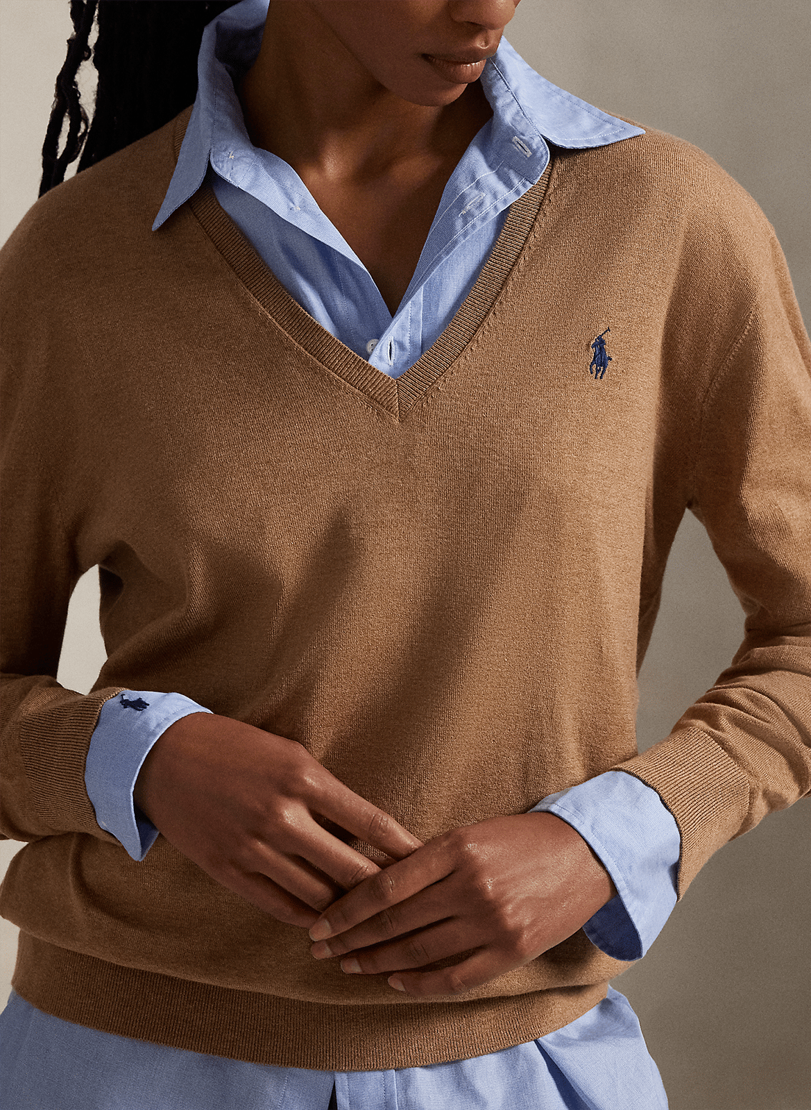 Pull col V en coton POLO RALPH LAUREN Beige