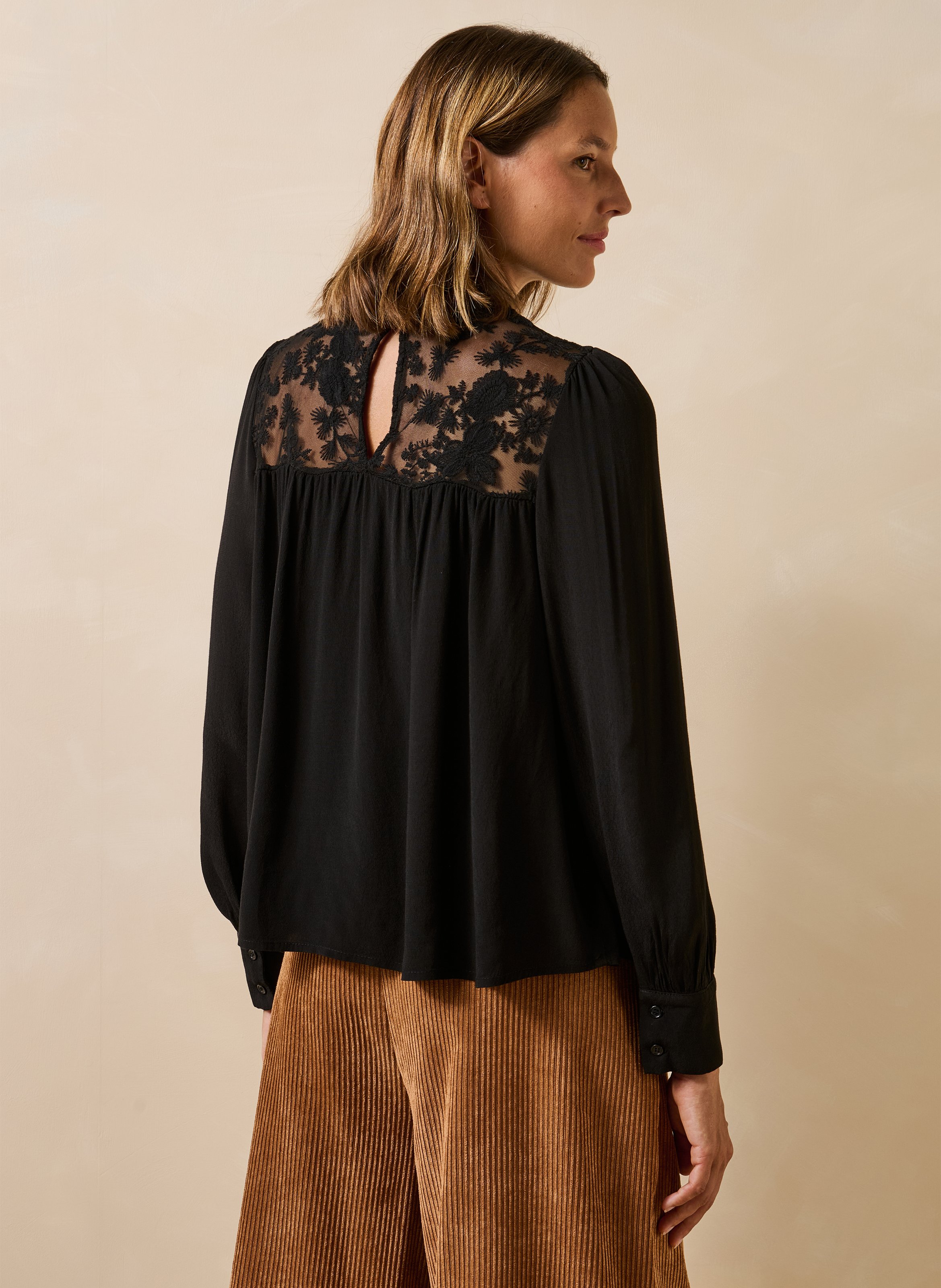 Lange mouwen kanten blouse LA FEE MARABOUTEE Zwart