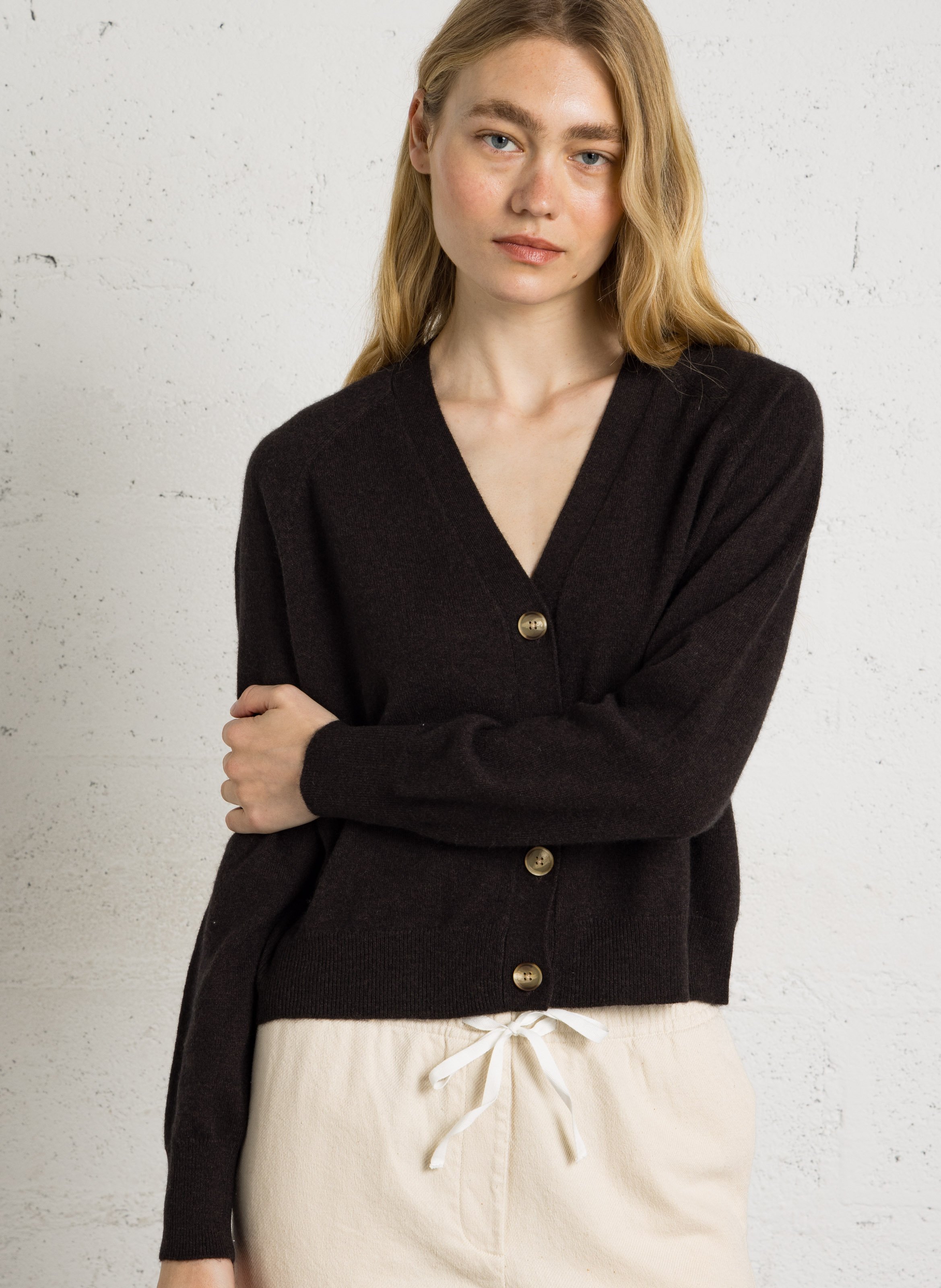 Cardigan droit en laine et cachemire HARTFORD Marron