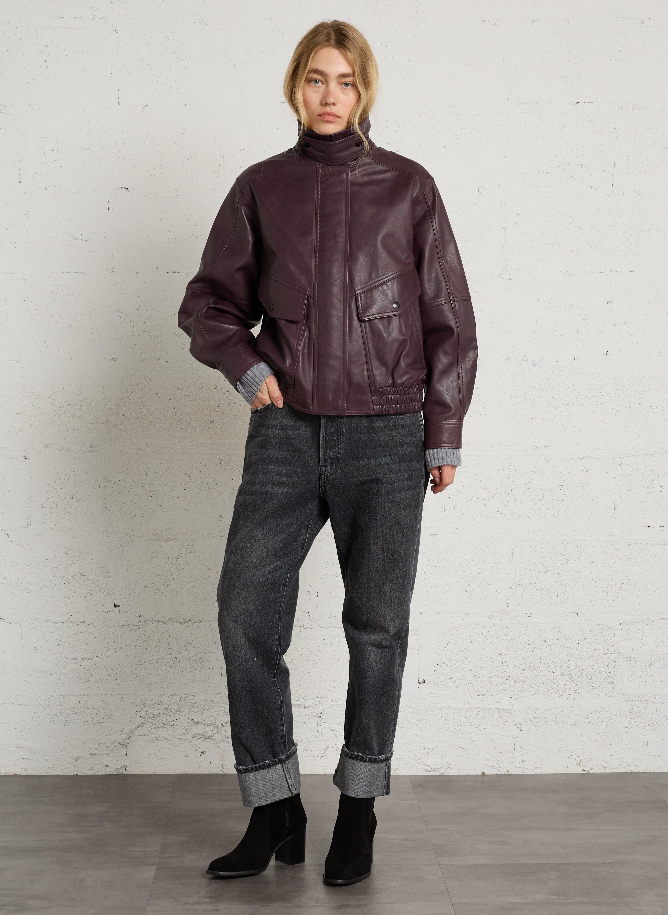 Bomber ample en cuir IKKS Prune