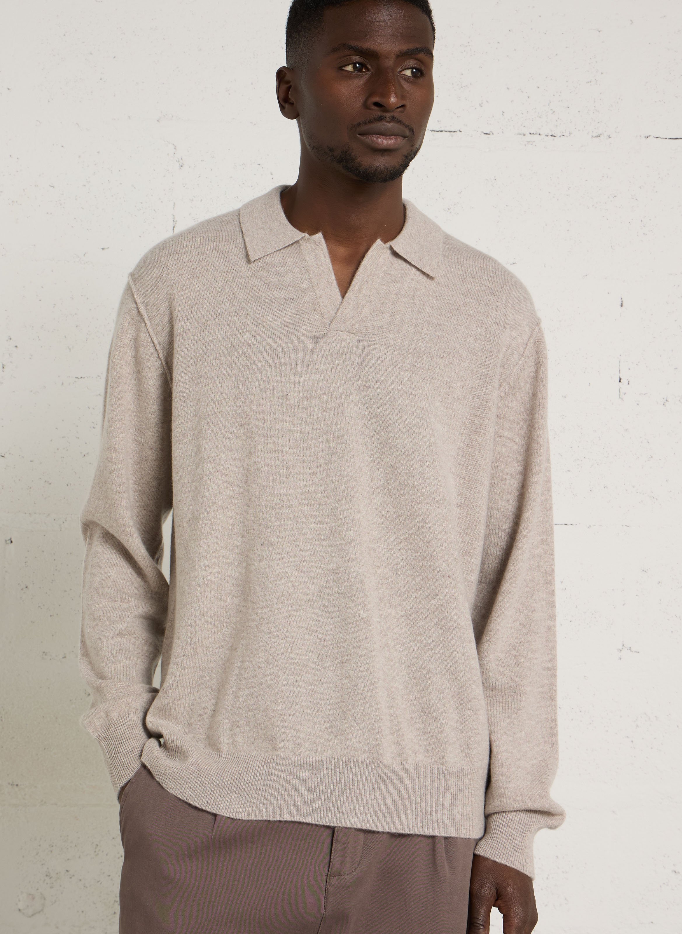Maglione con collo a polo in misto lana HARTFORD Beige