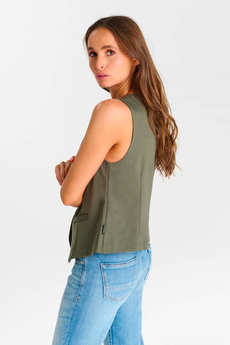 Buttoned V-neck sleeveless cardigan LE TEMPS DES CERISES Khaki