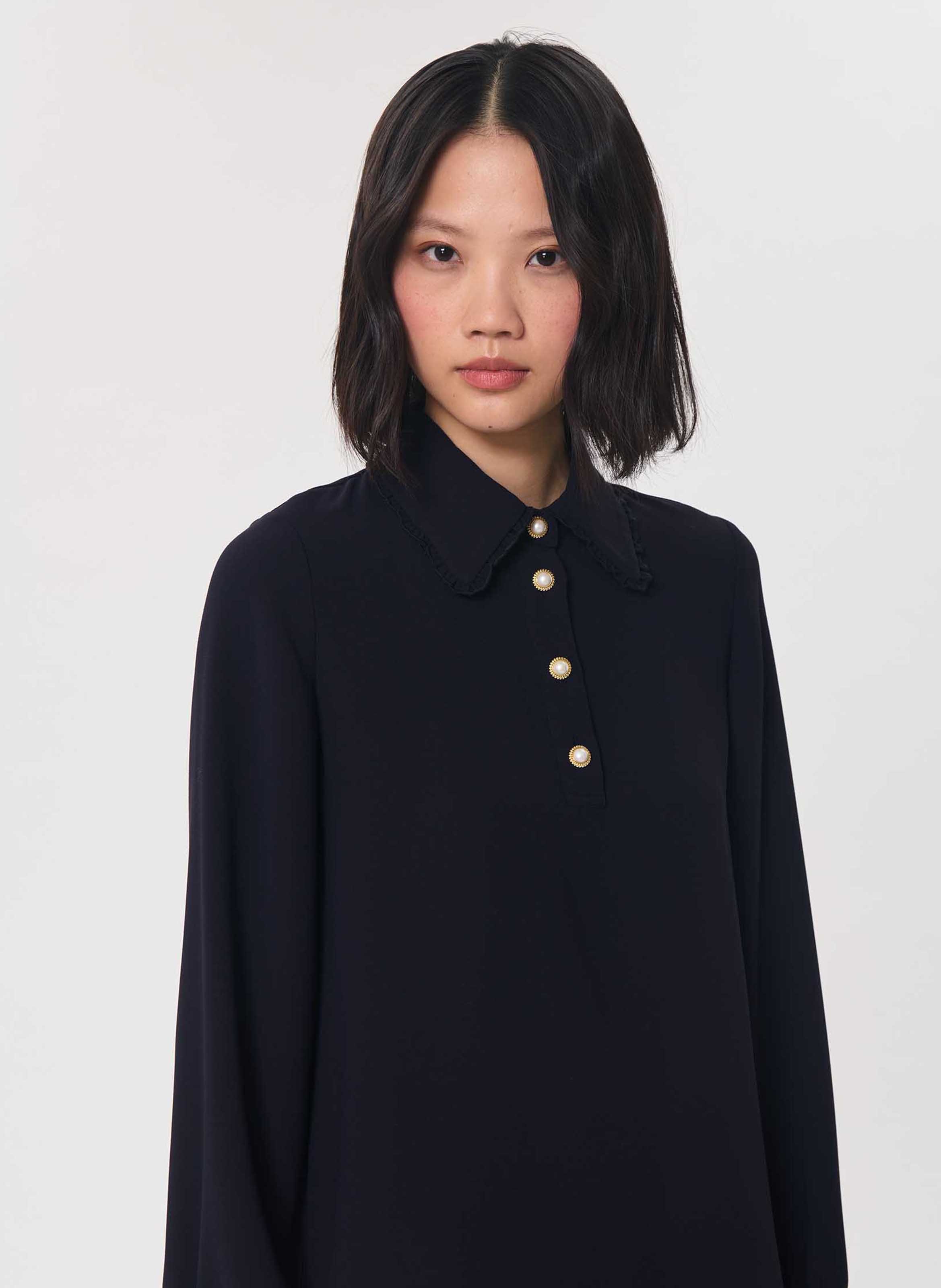 Effen polo met lange mouwen en rechte pasvorm TARA JARMON Blauw