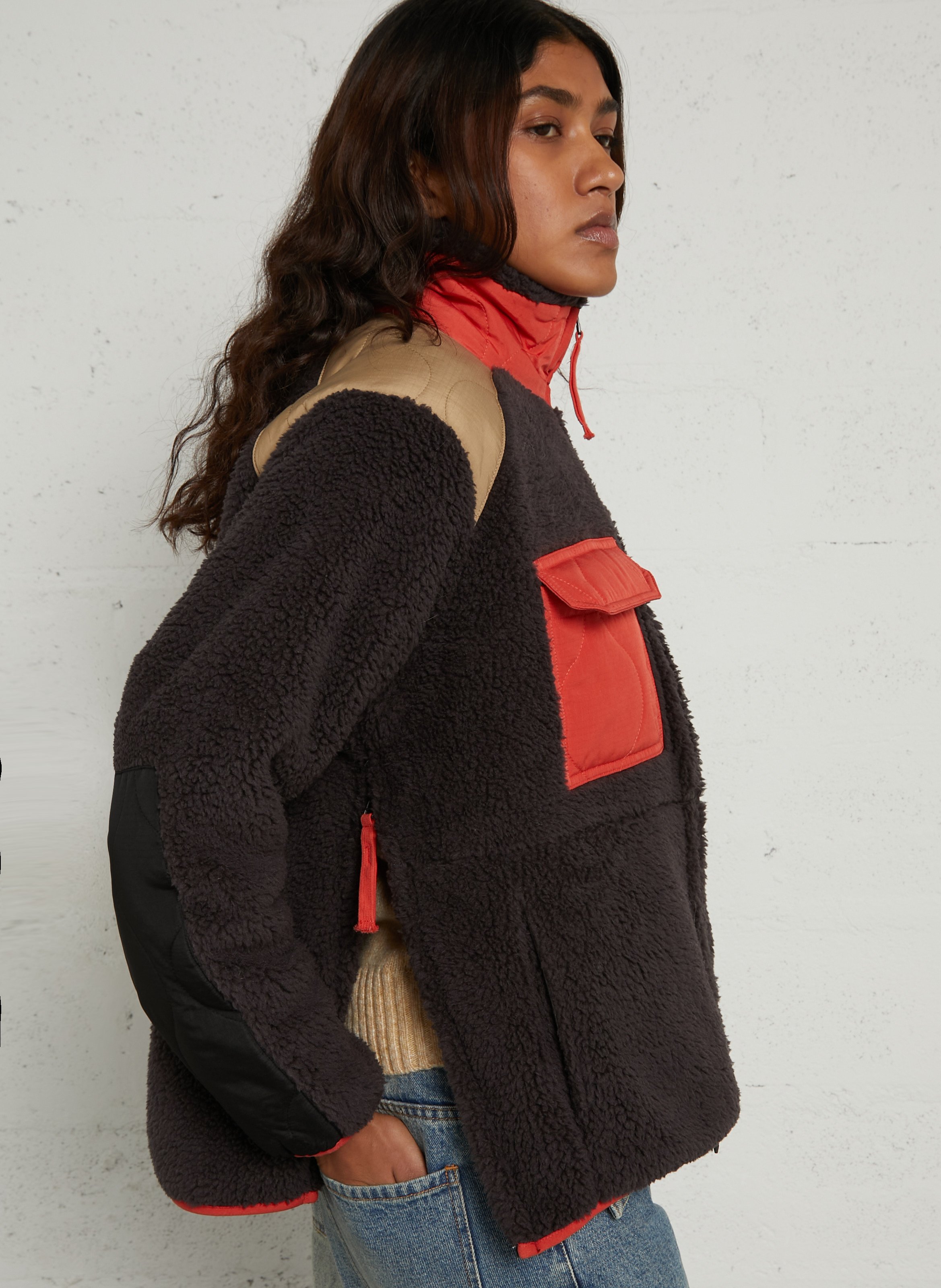 Sherpa jas met rits en opstaande kraag TAION Bruin