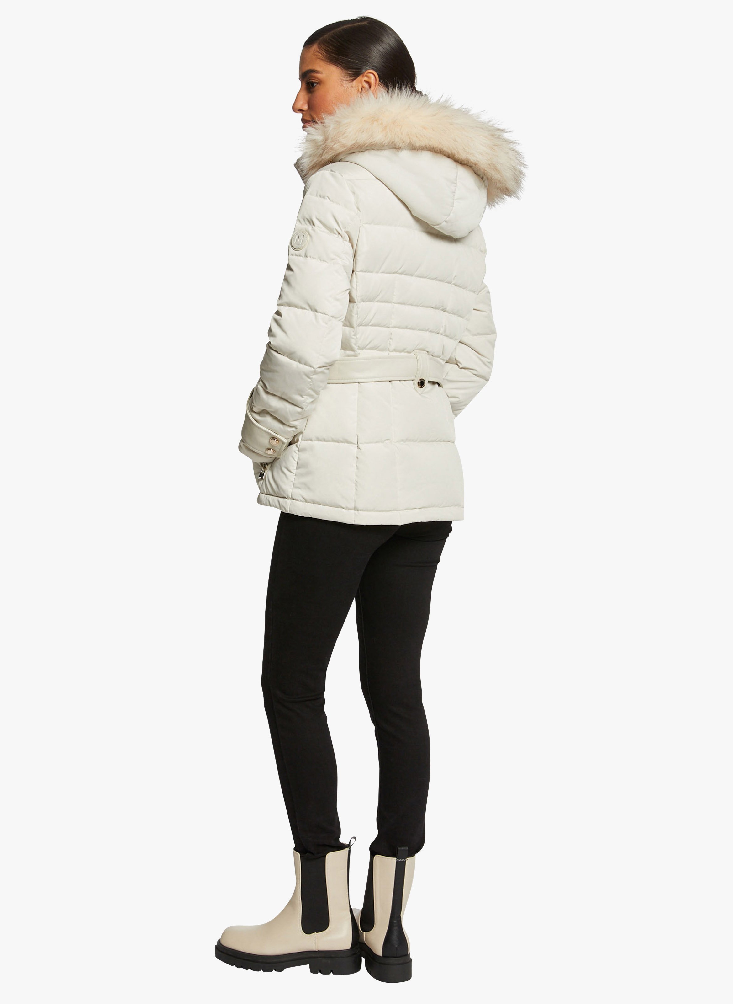 Short Down Jacket With Faux Fur Hood Ivoire Women Place des