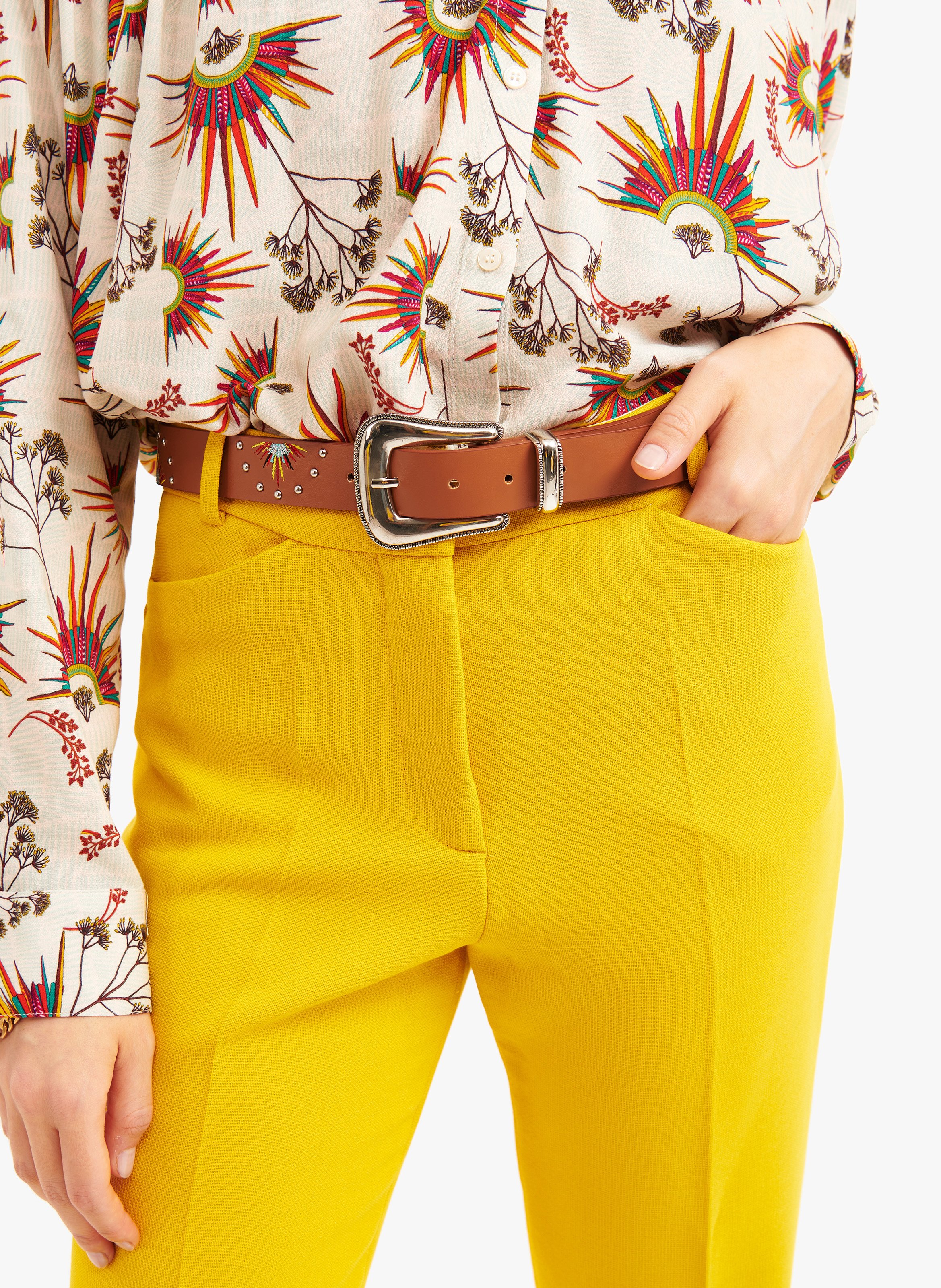 Ceinture brodée en cuir  WILD Marron