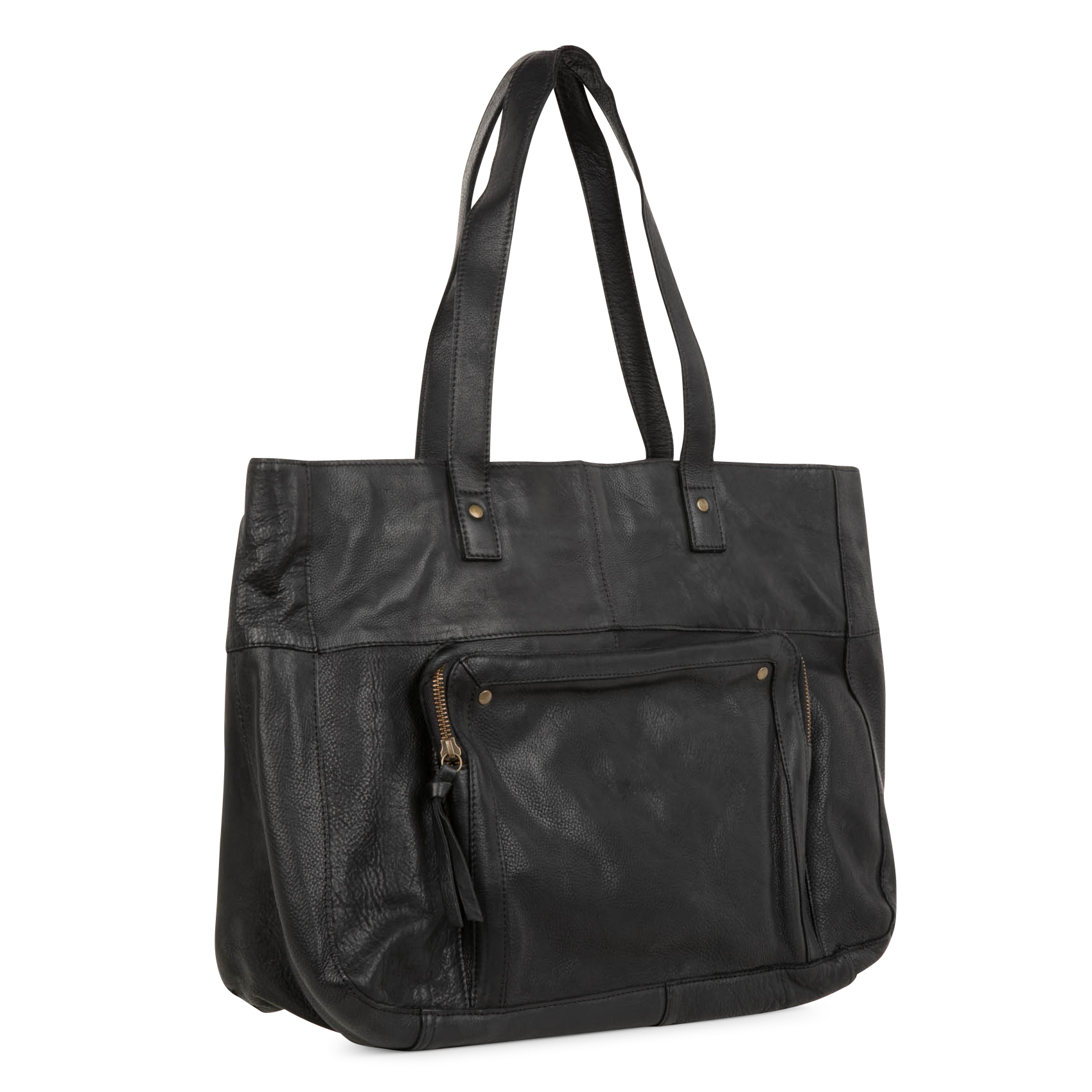 Einkaufstasche aus Leder PIECES Schwarz