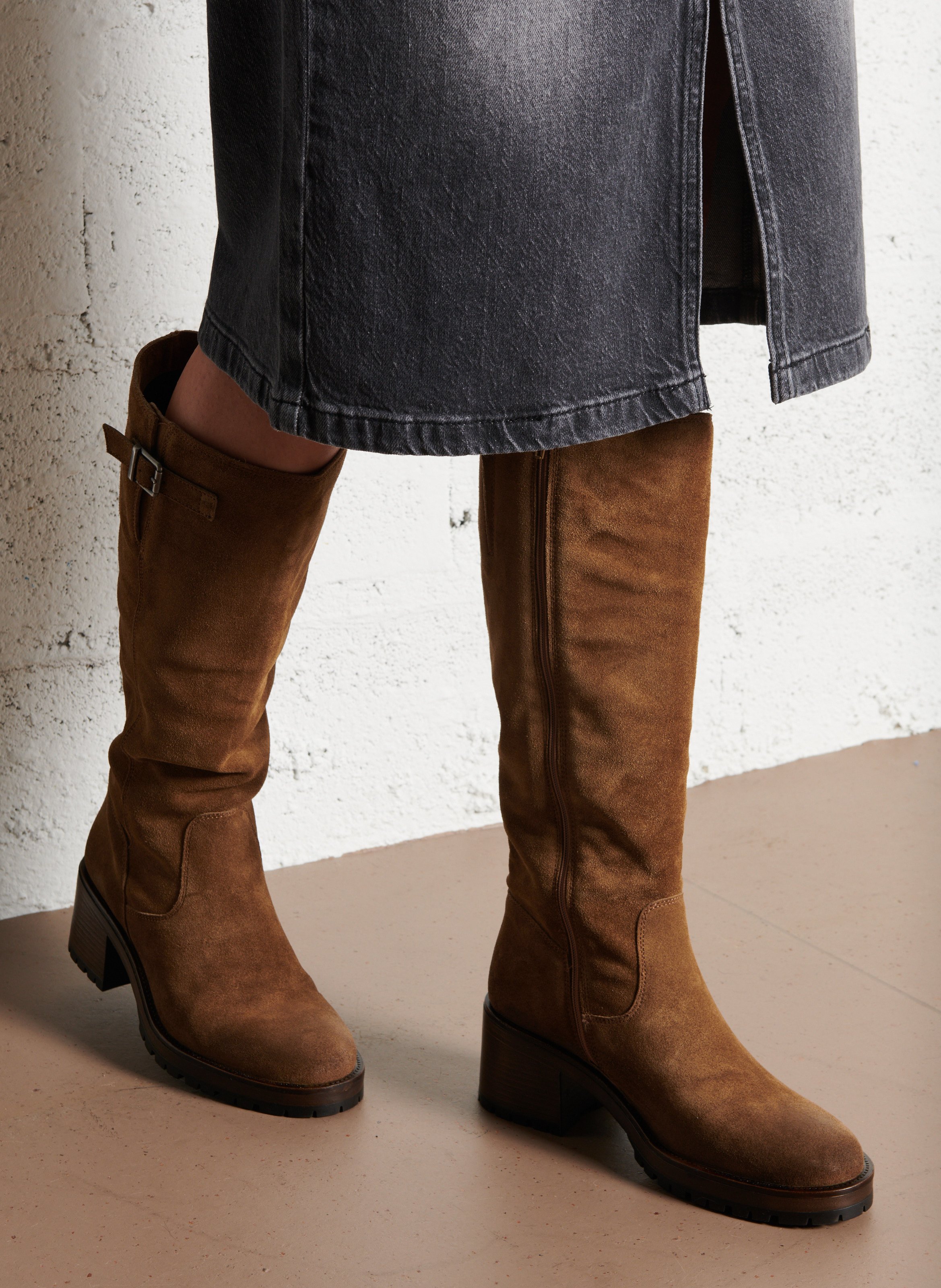 Midi recht gesneden denim rok van katoen - Look 1