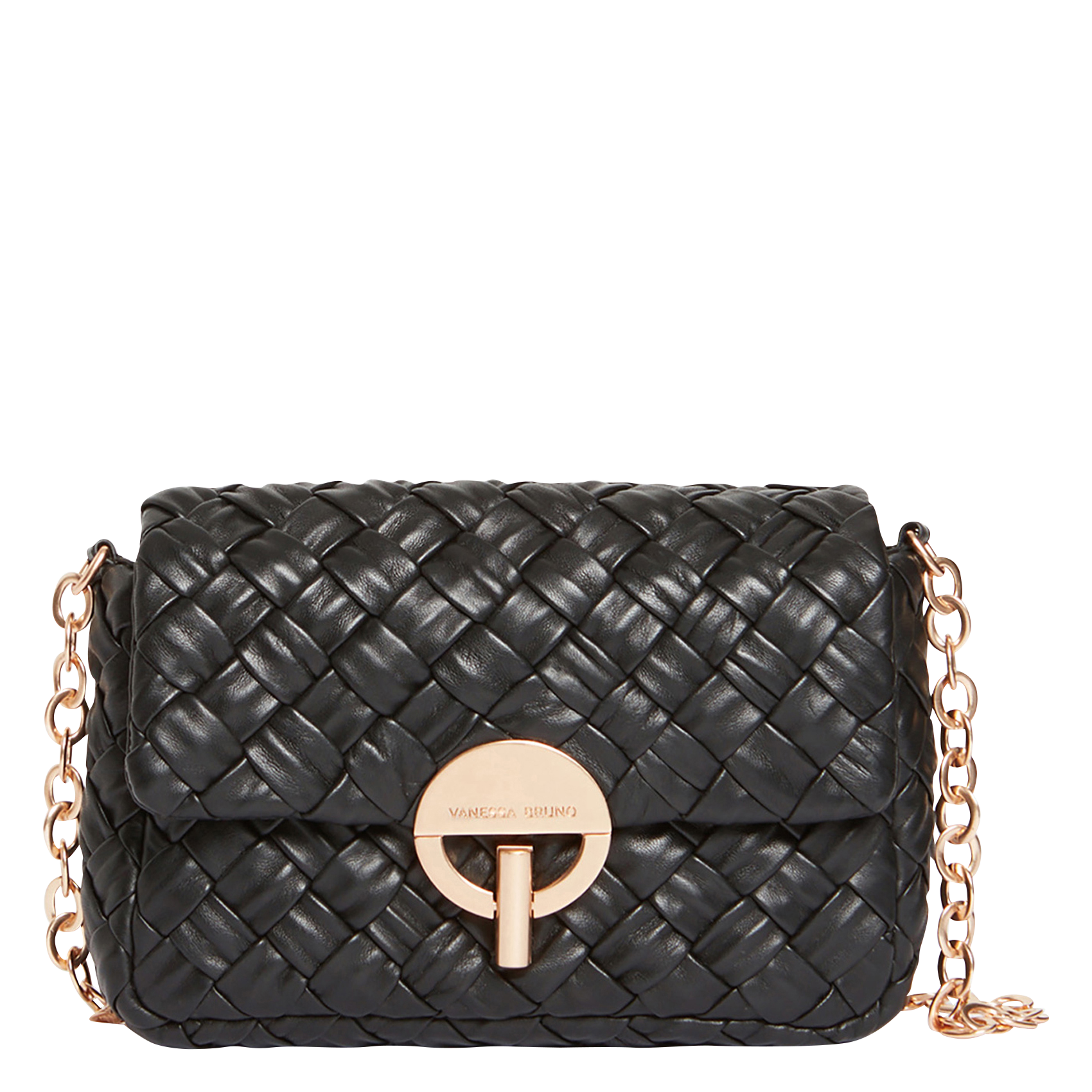 Gevlochten, leren schoudertas MOON M Noir