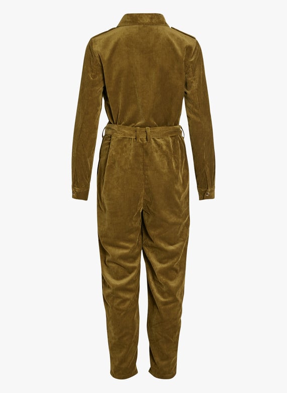 Belted Corduroy Jumpsuit With Classic Collar Gothic Olive Vila Women 14053796 18 0724 TCX GOTHIC OLIVE Place des Tendances