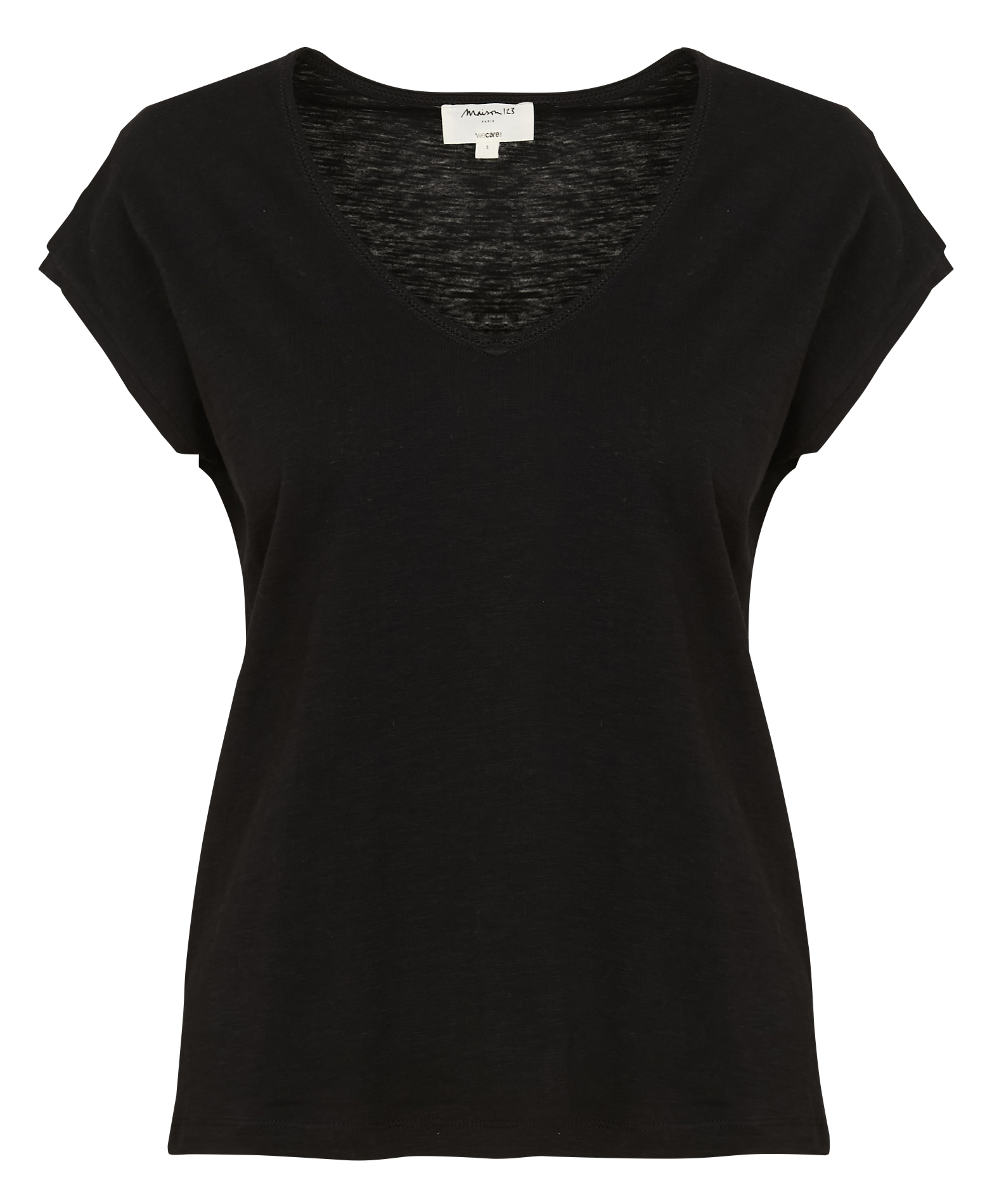 Straight cotton V-neck T-shirt MAISON 123 Black