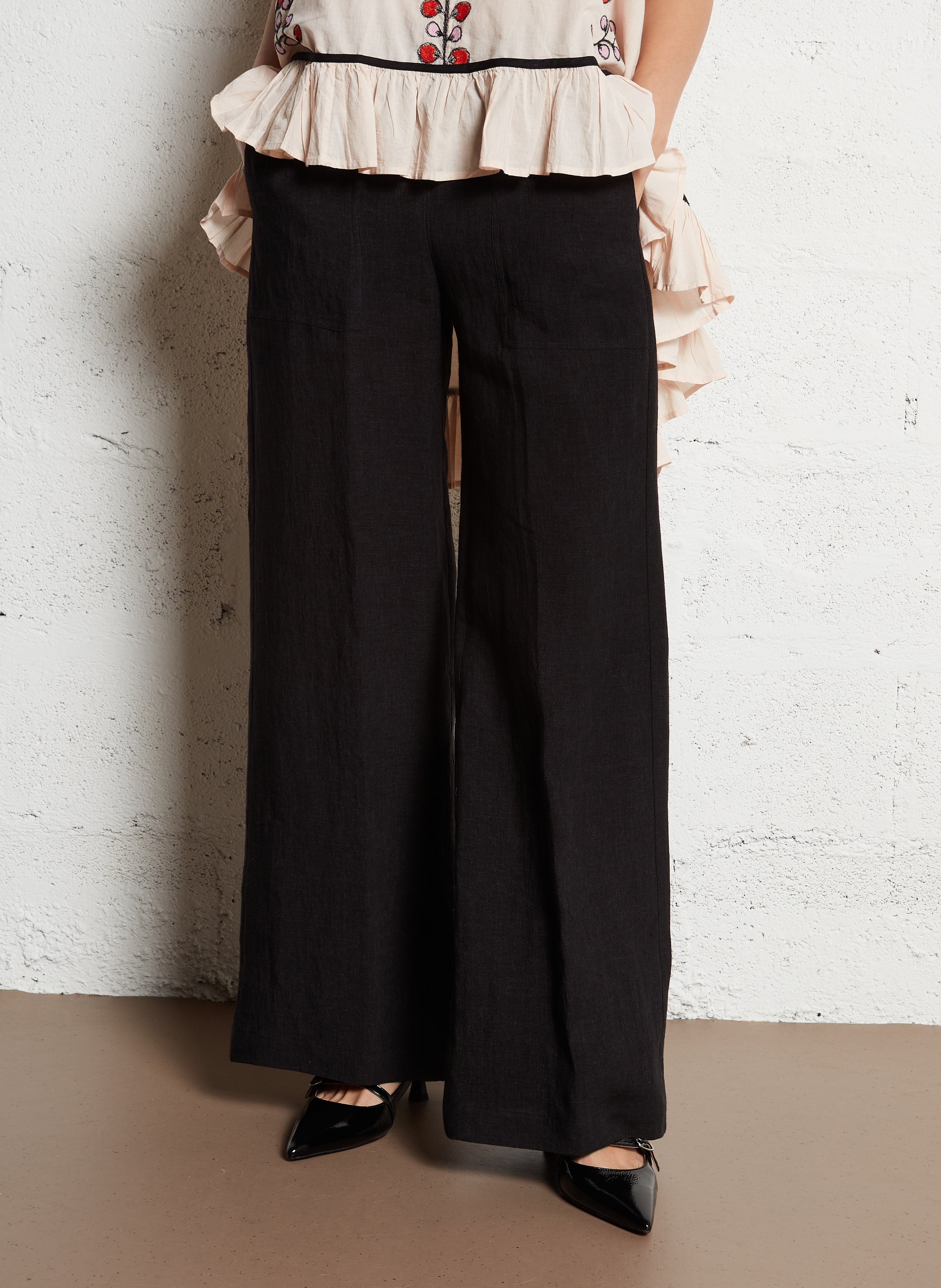 Straight linen trousers DIEGA Black