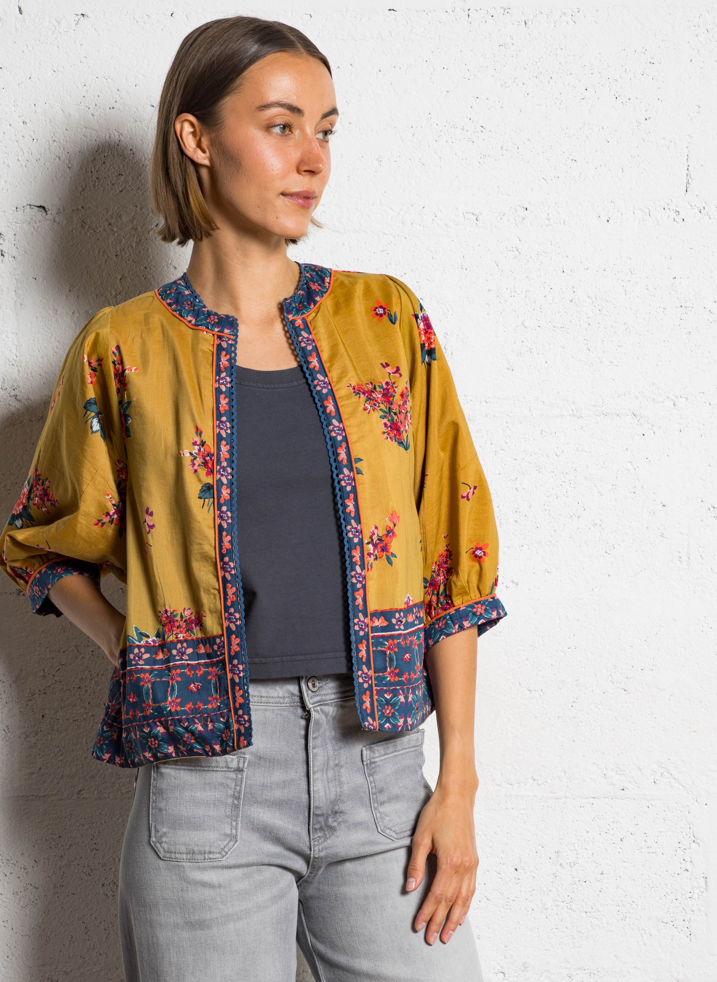 Veste col rond en coton M.A.B.E Jaune