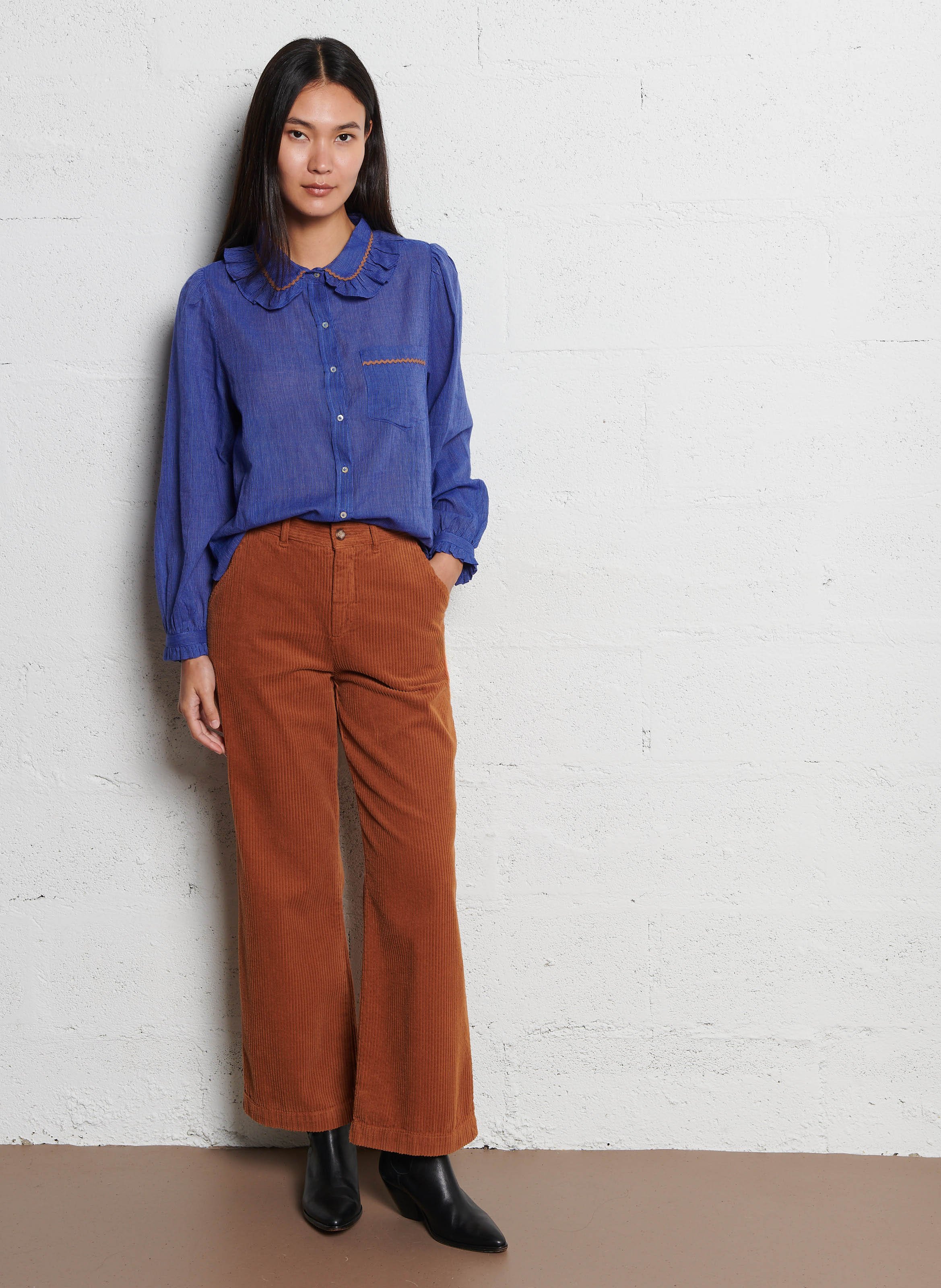 Blusenhemd mit Baumwoll-Peter-Pan-Kragen EMILE ET IDA Blau