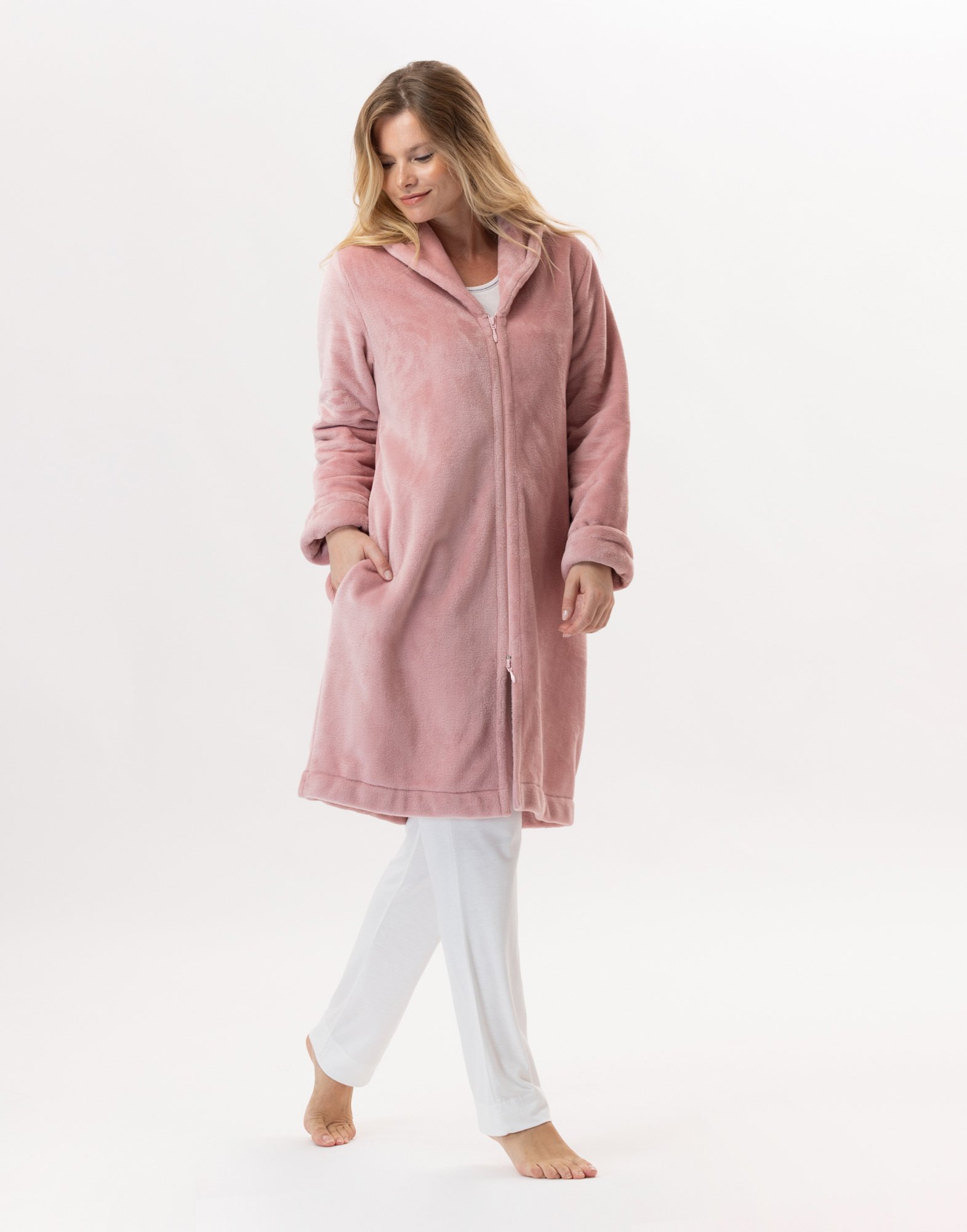 Zippered Plush Flannel Robe LE CHAT Pink