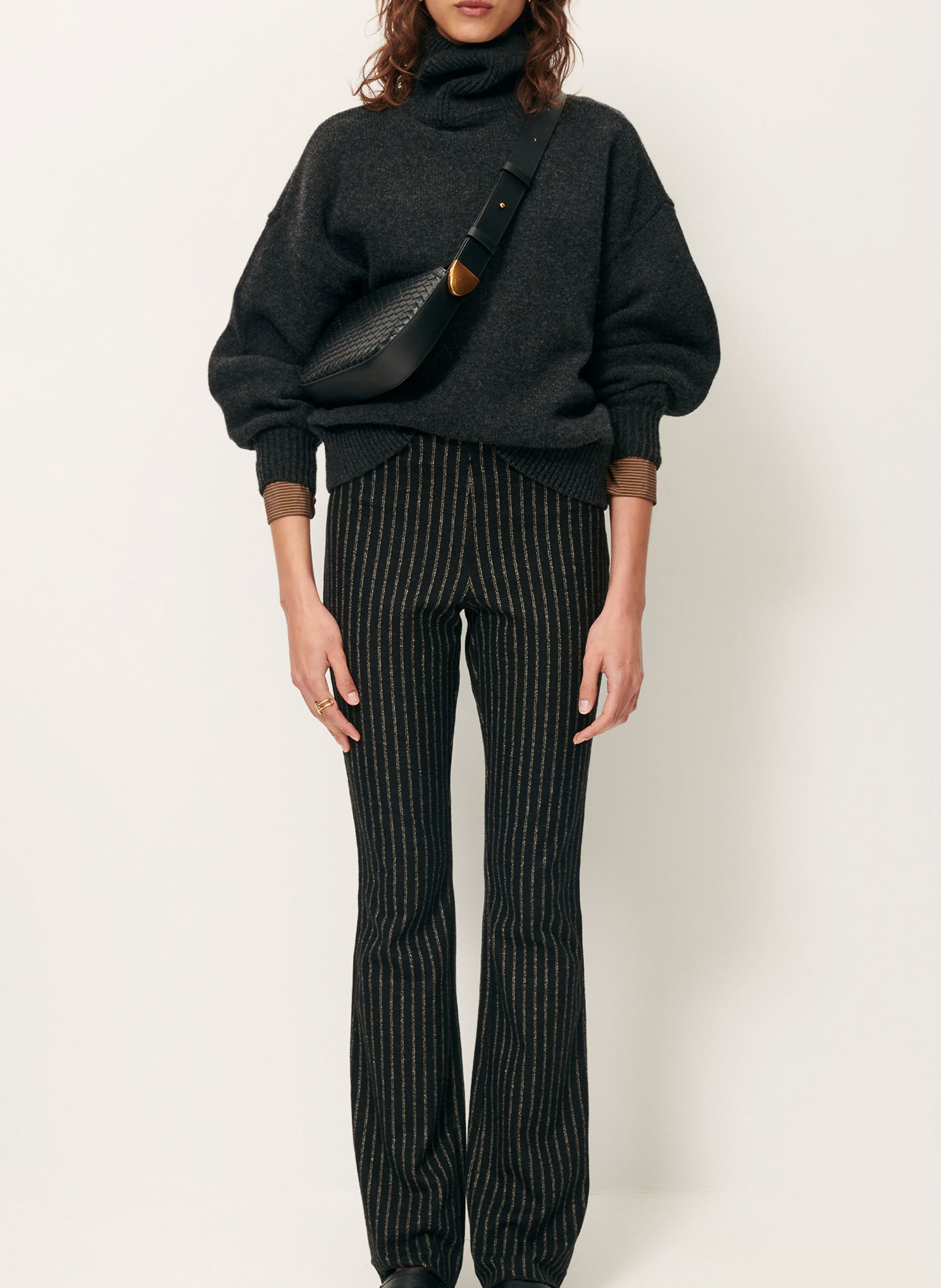 Bootcut stretch broek met strepen SESSUN Zwart