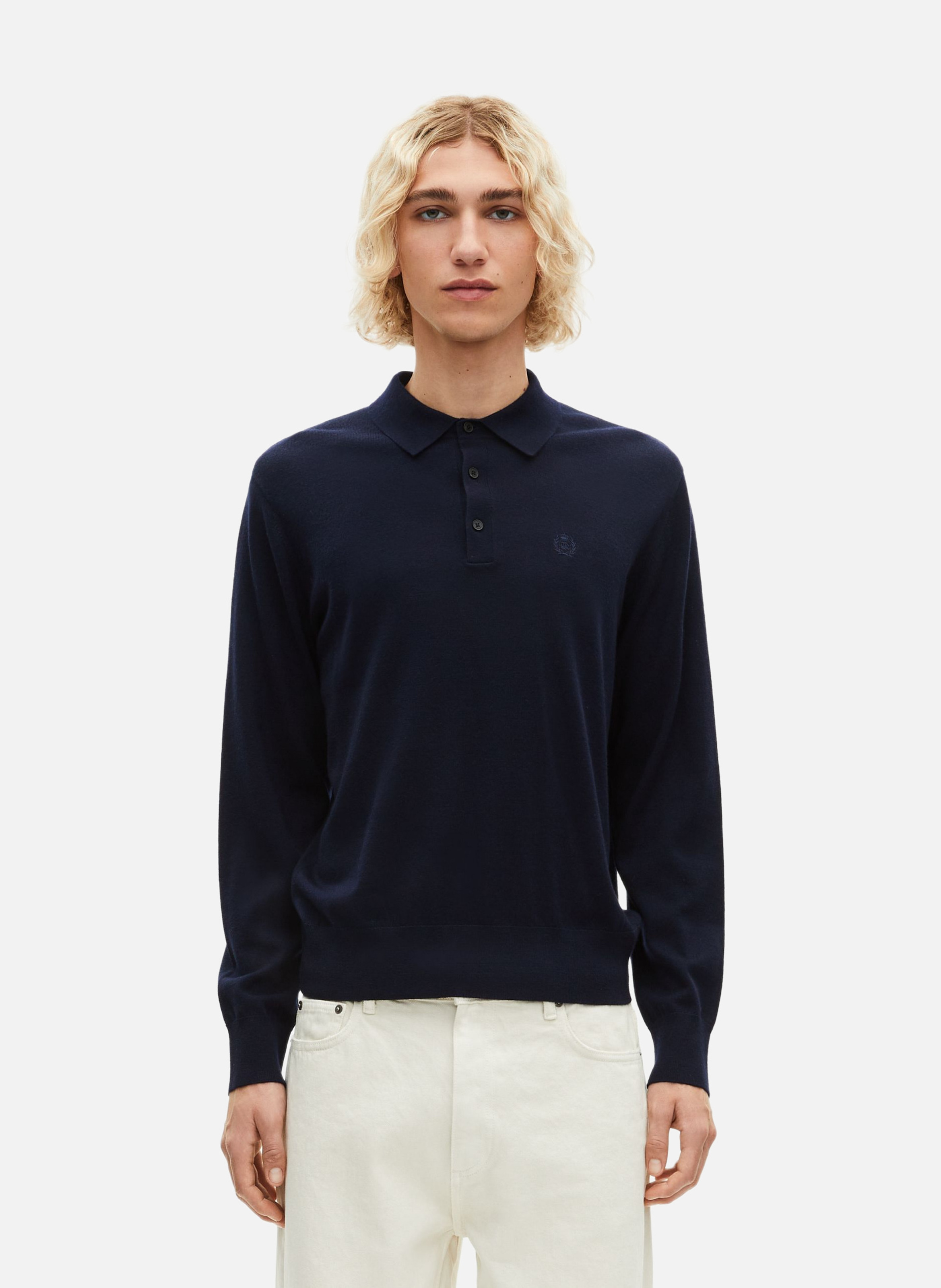 Merino wool sweater with polo collar THE KOOPLES Blue