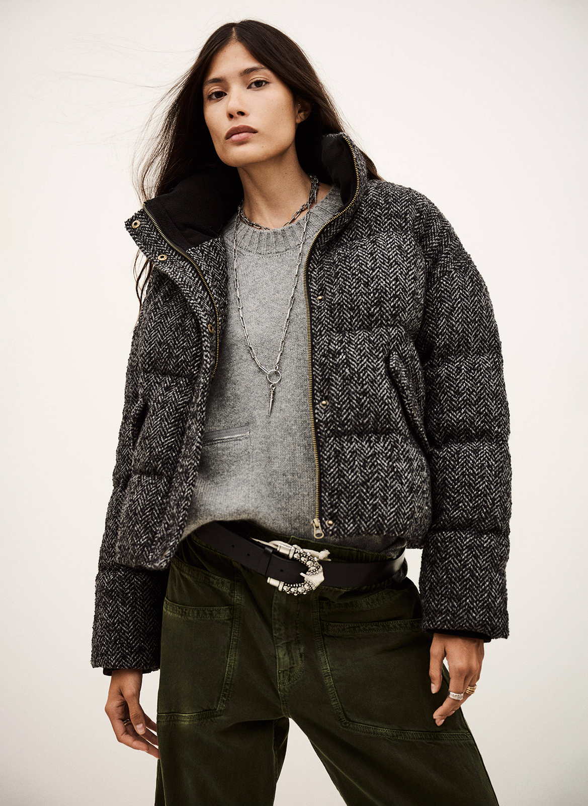 Gewatteerde jas met opstaande kraag van gemengde wol BA&SH Zwart