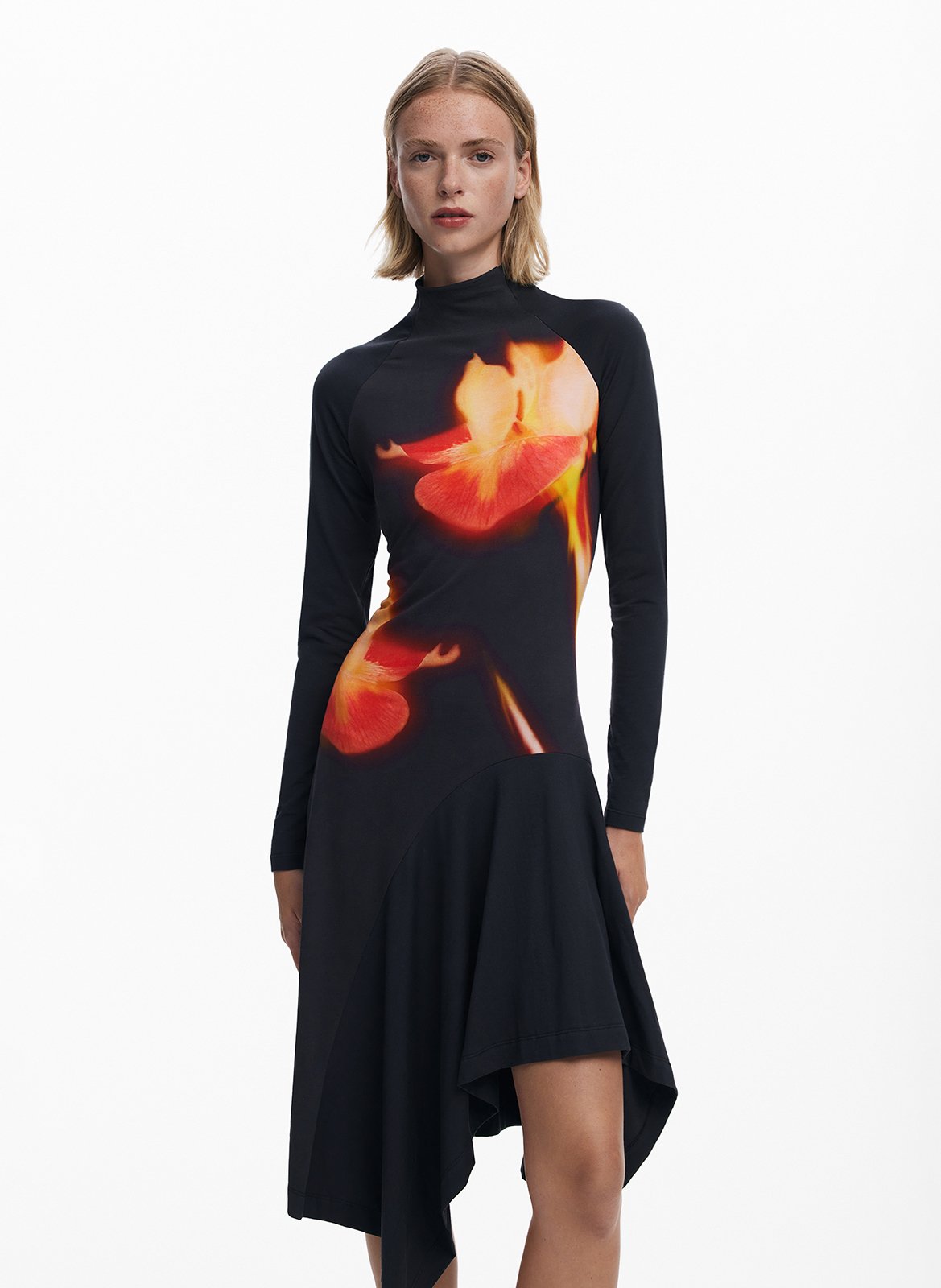 Robe courte col rond en coton DESIGUAL Noir