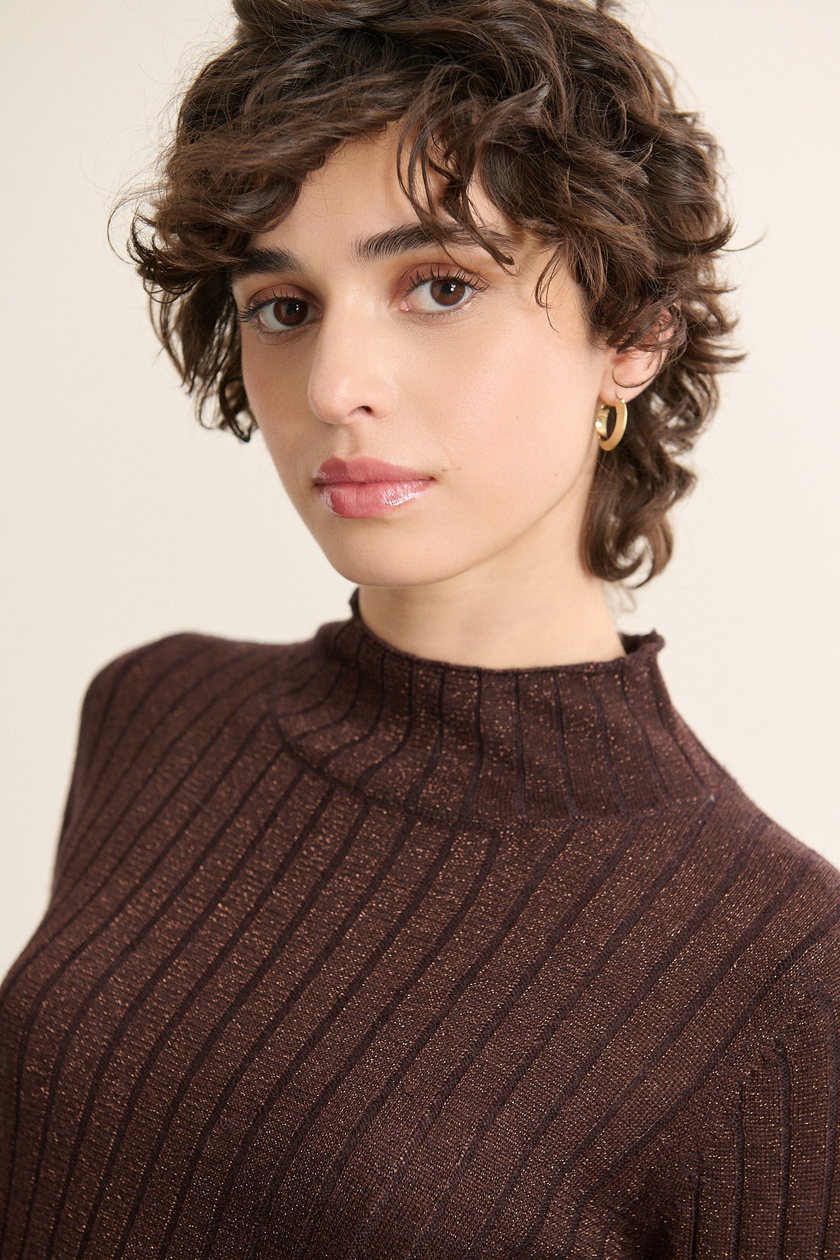 High-neck lurex sweater GARANCE PARIS Brown