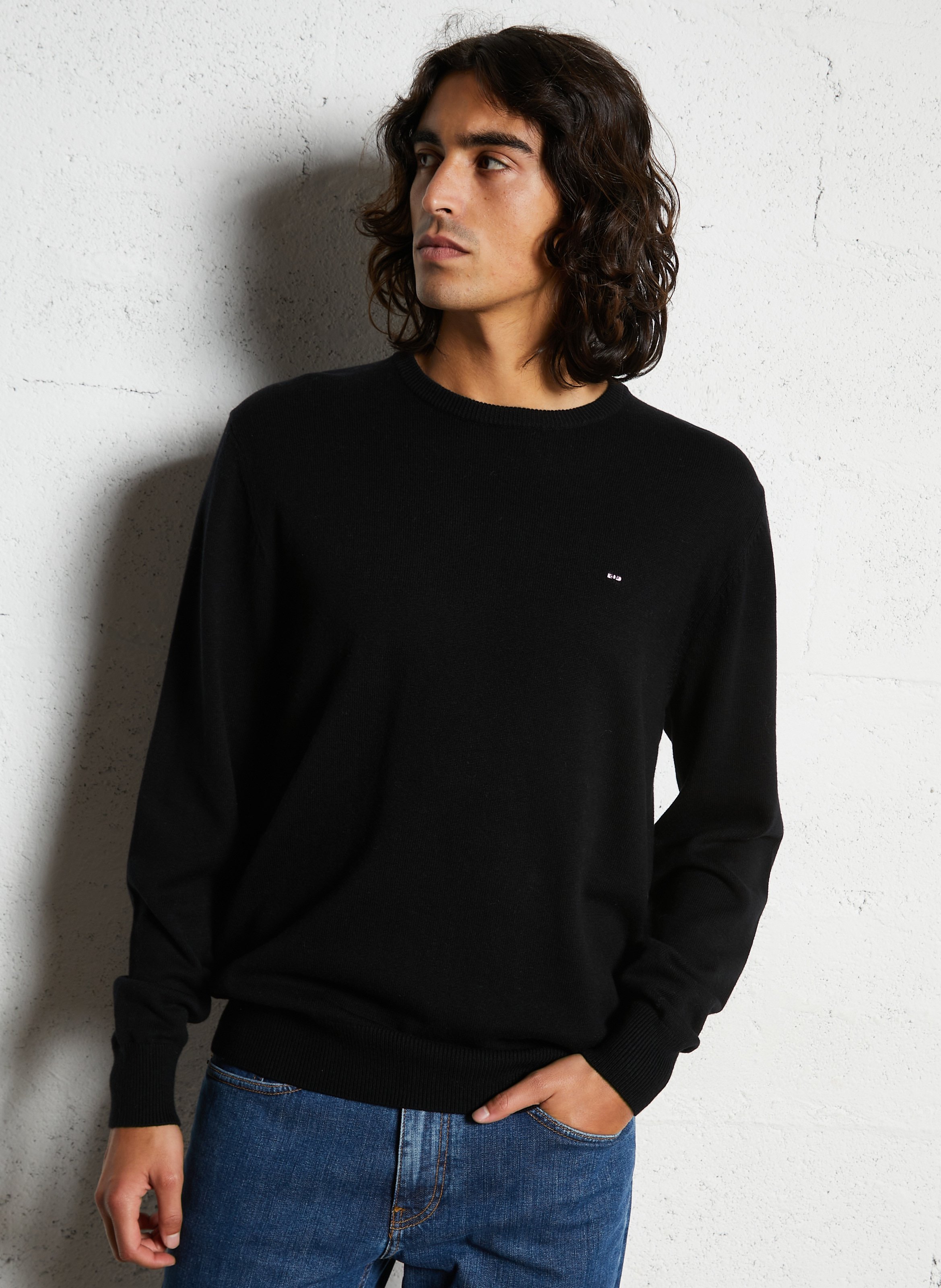 Pull droit col rond en laine et coton EDEN PARK