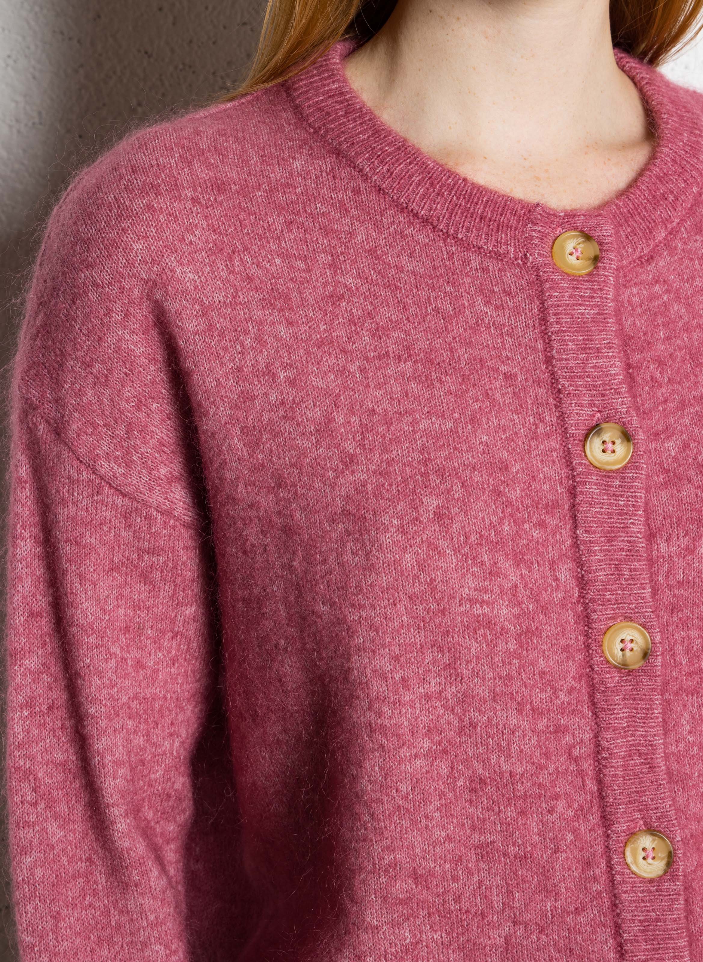 Cardigan col rond en laine mélangée SUD EXPRESS Rose