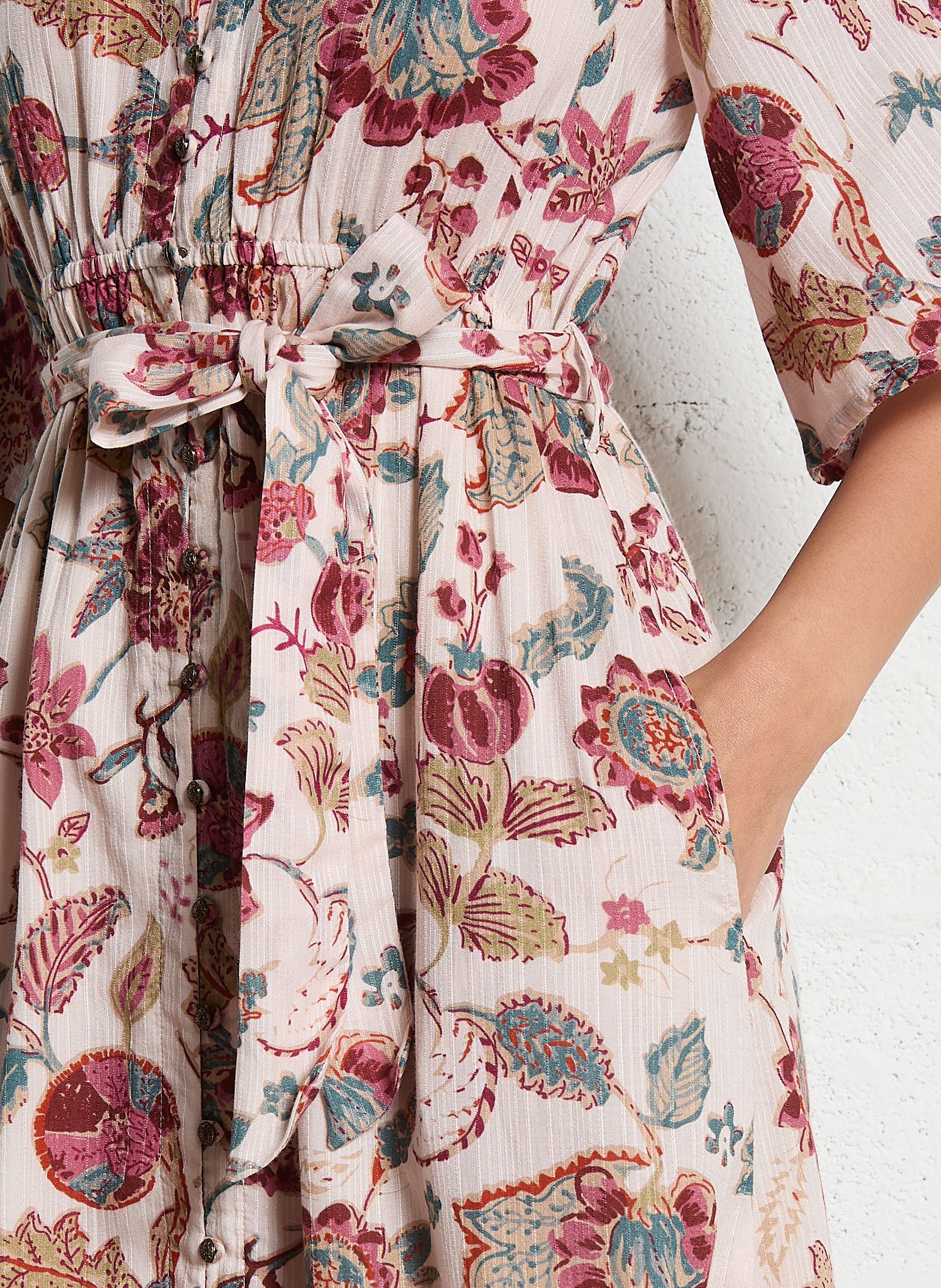 Robe longue col V imprimé MAISON HOTEL Rose