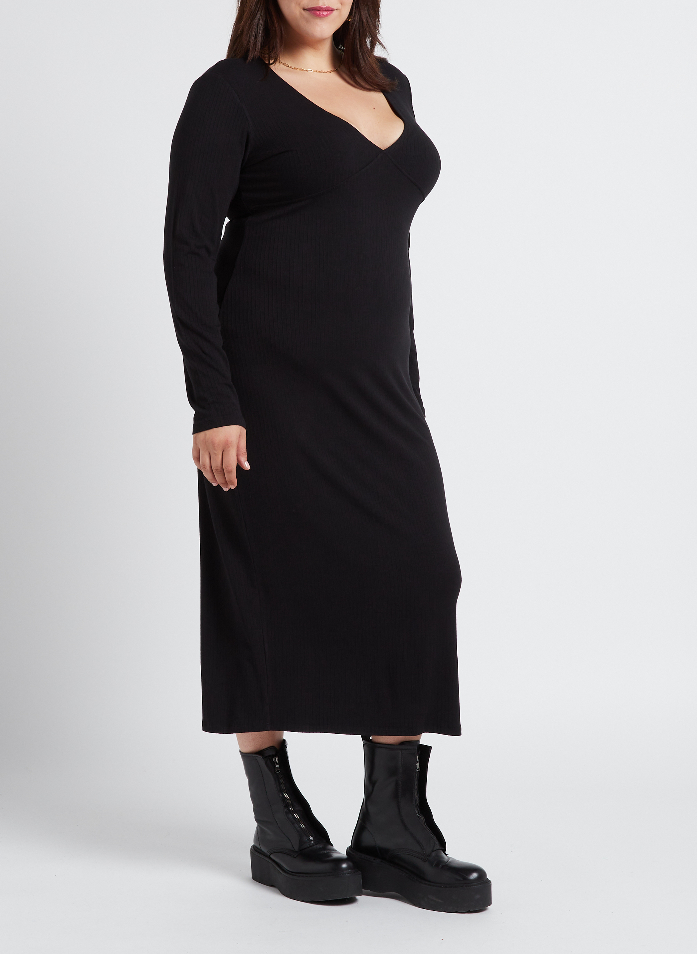 Lange jurk met V-hals GINA TRICOT Zwart