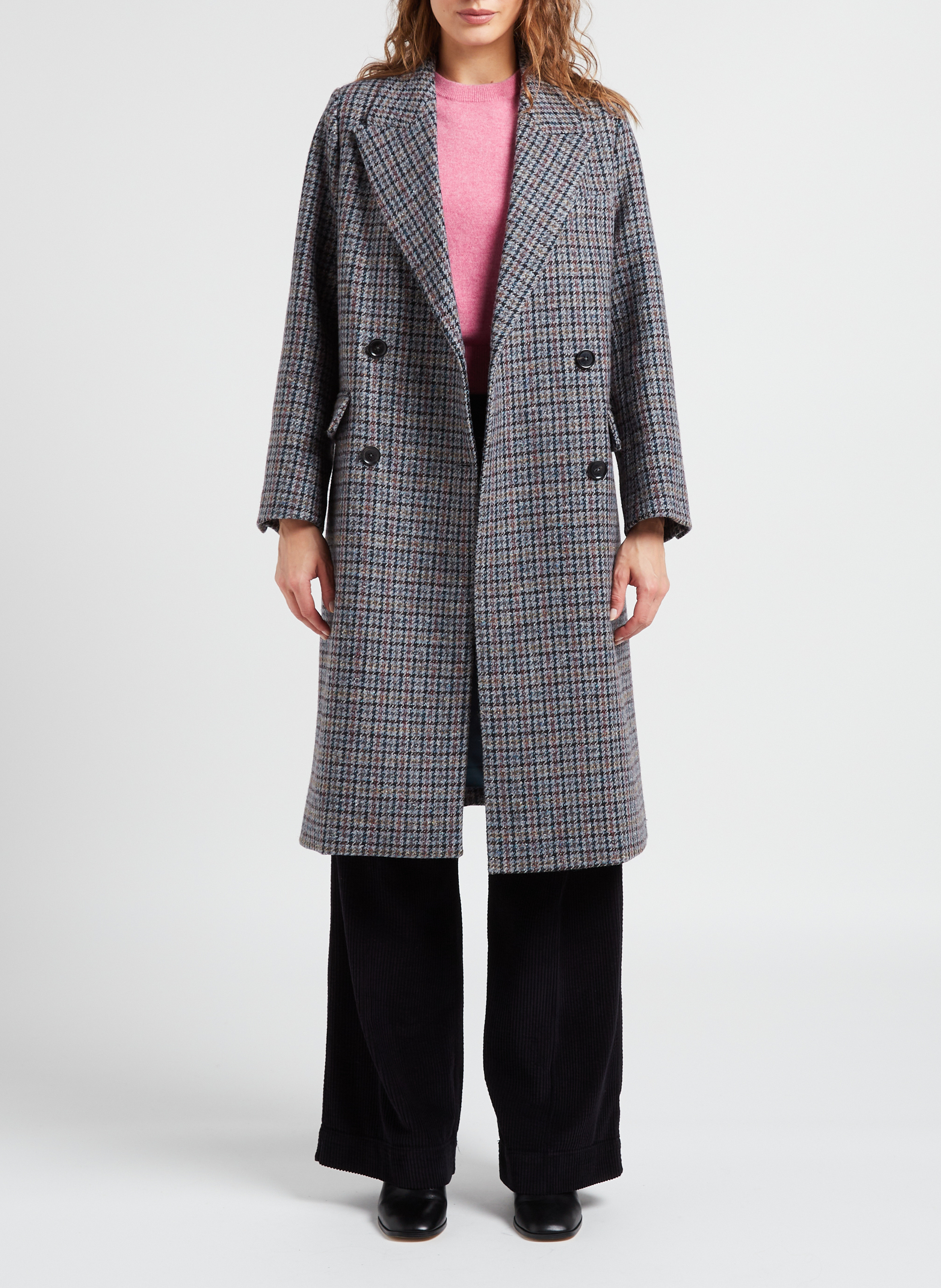 Langer Karomantel aus Wollmix mit Reverskragen PAUL AND JOE Blau