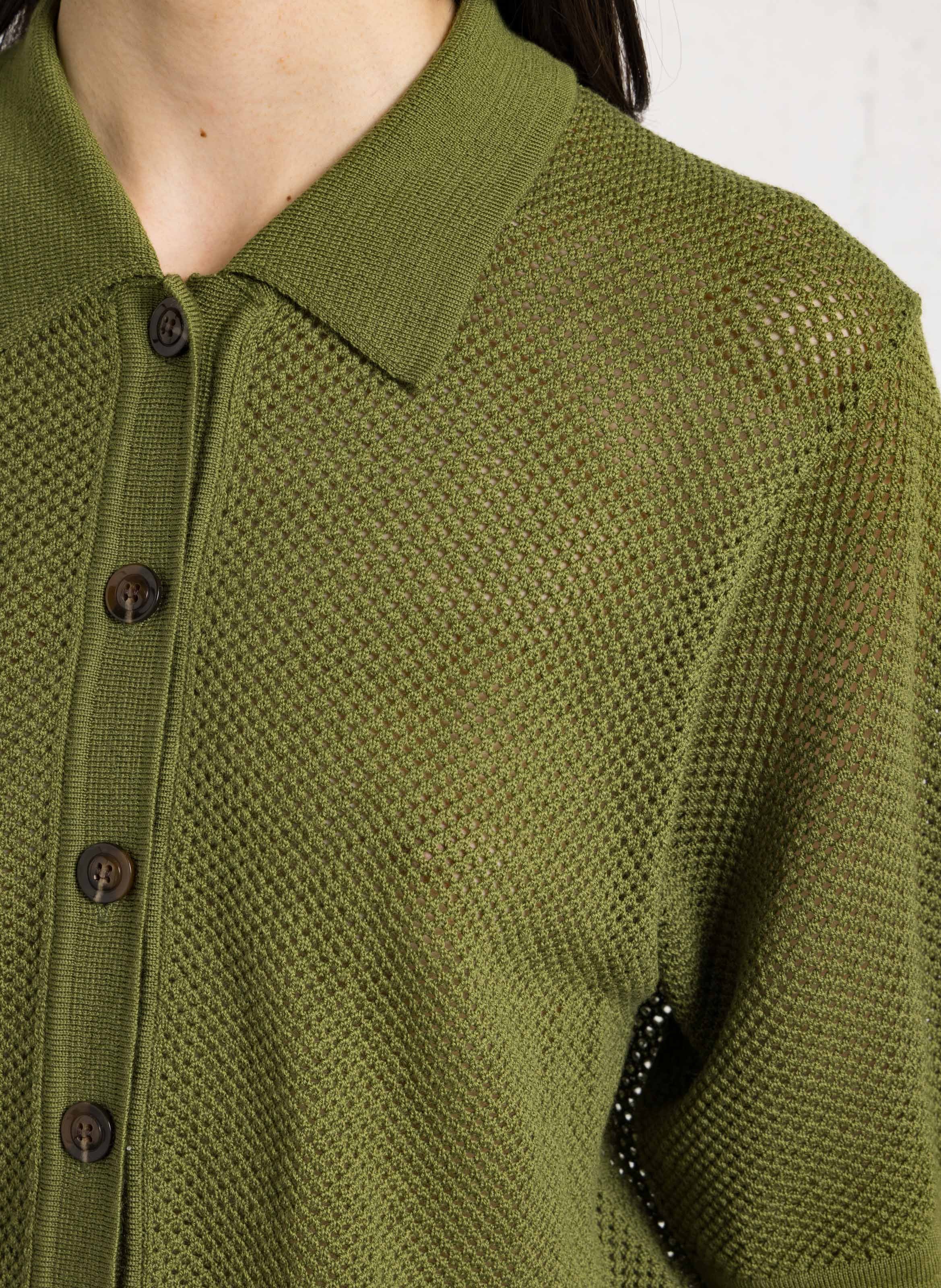 Short-sleeve wool openwork cardigan SOEUR Green
