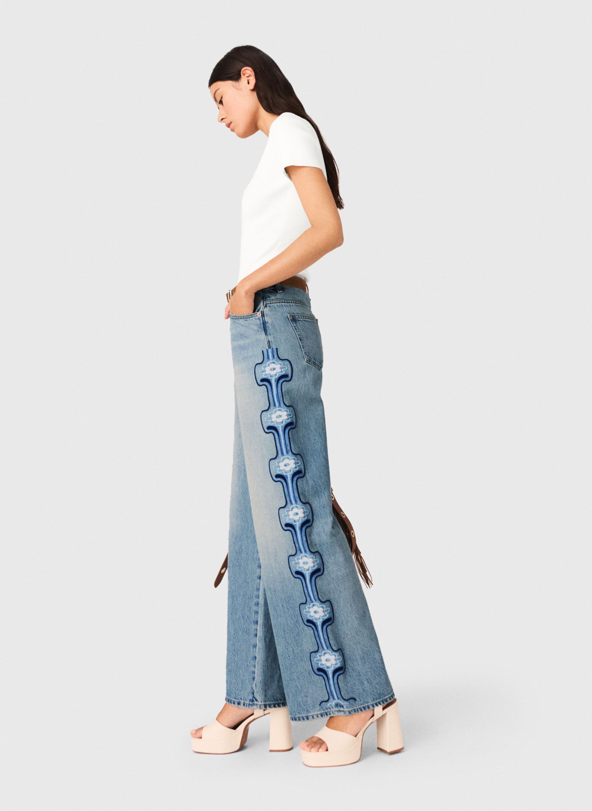 High-waisted wide-leg embroidered jeans MAJE Blue