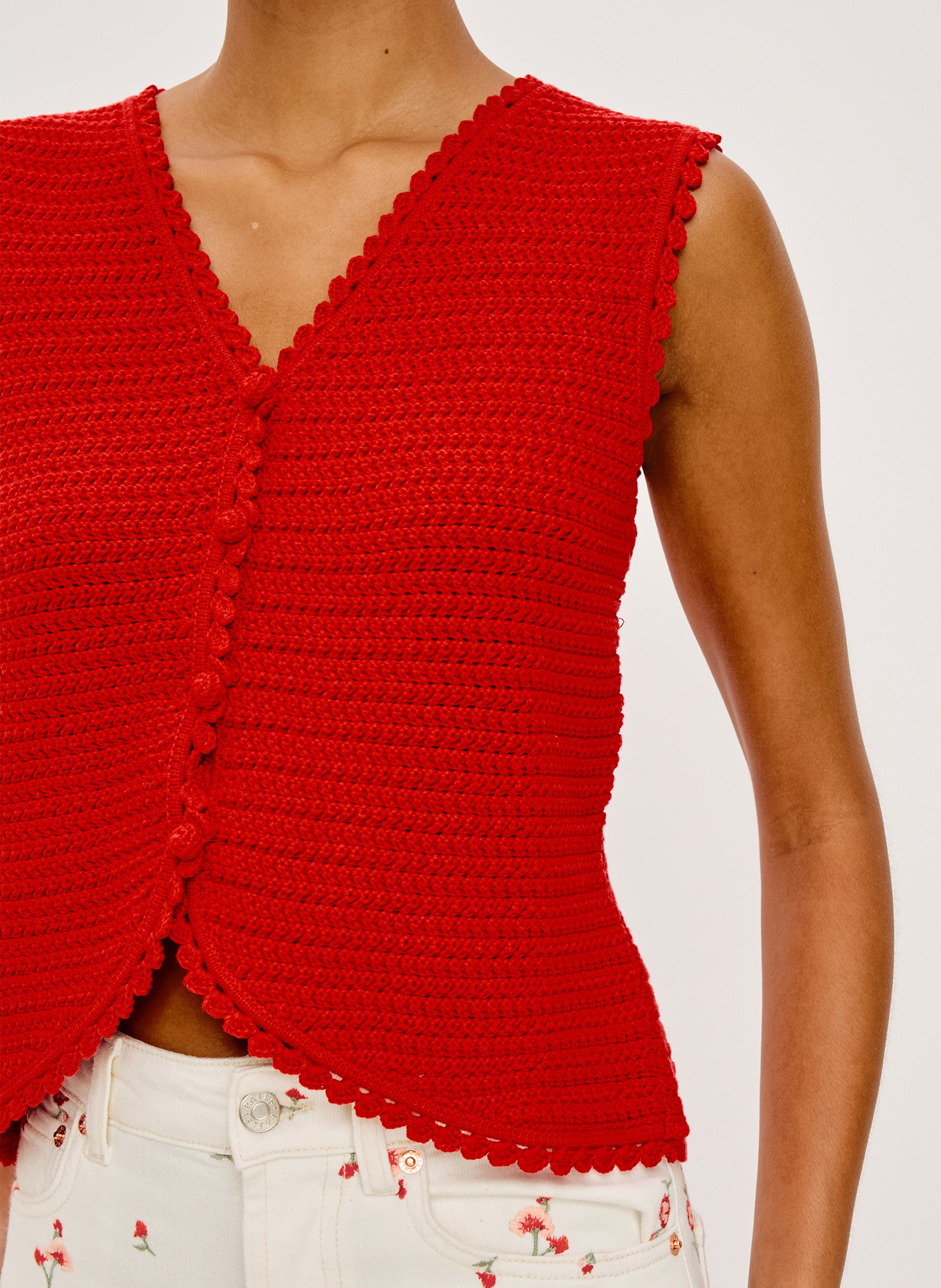 Recht, katoenen vest met V-hals RAILS Rood