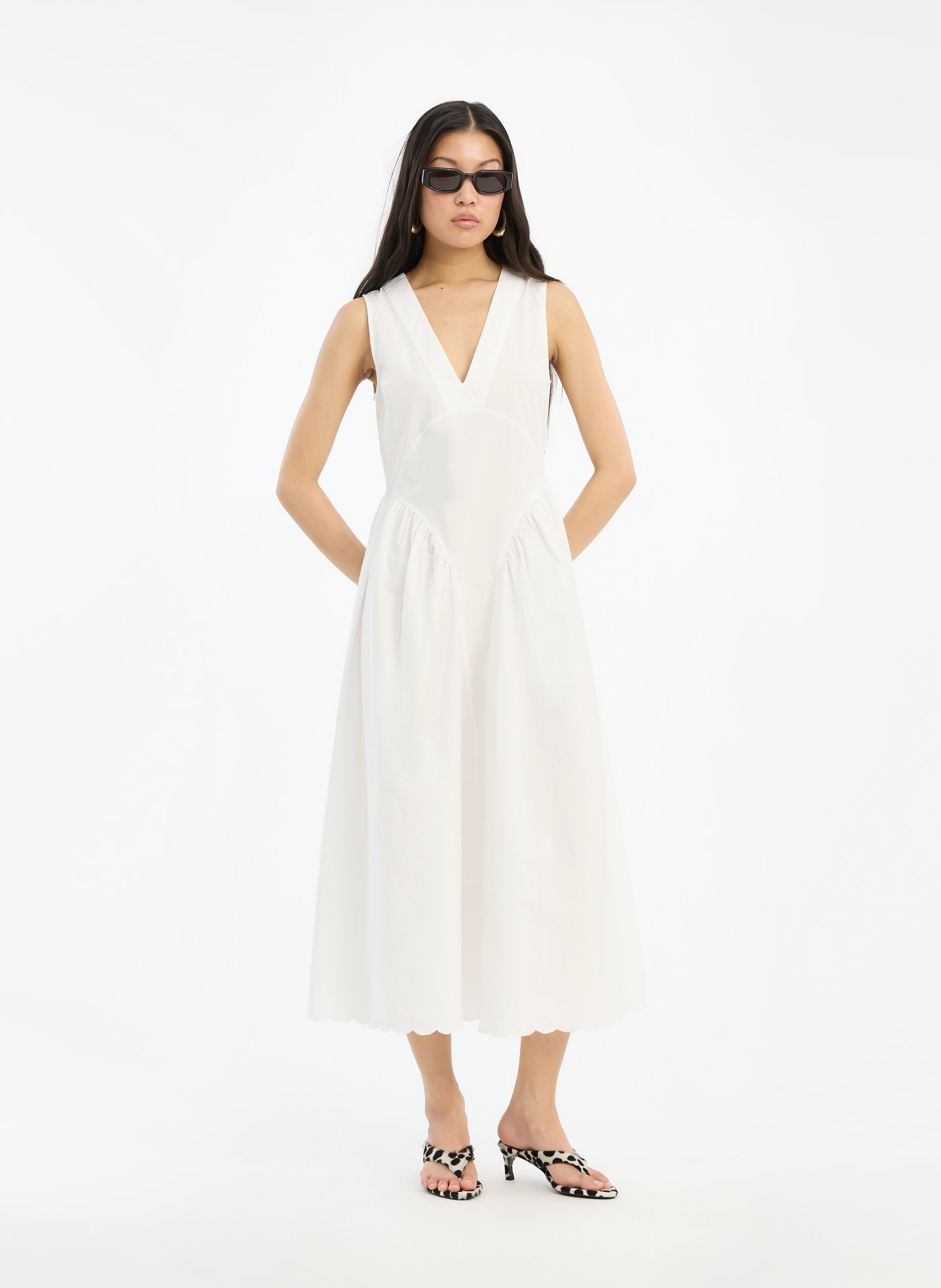 Robe longue col V ample unie ROTATE Blanc