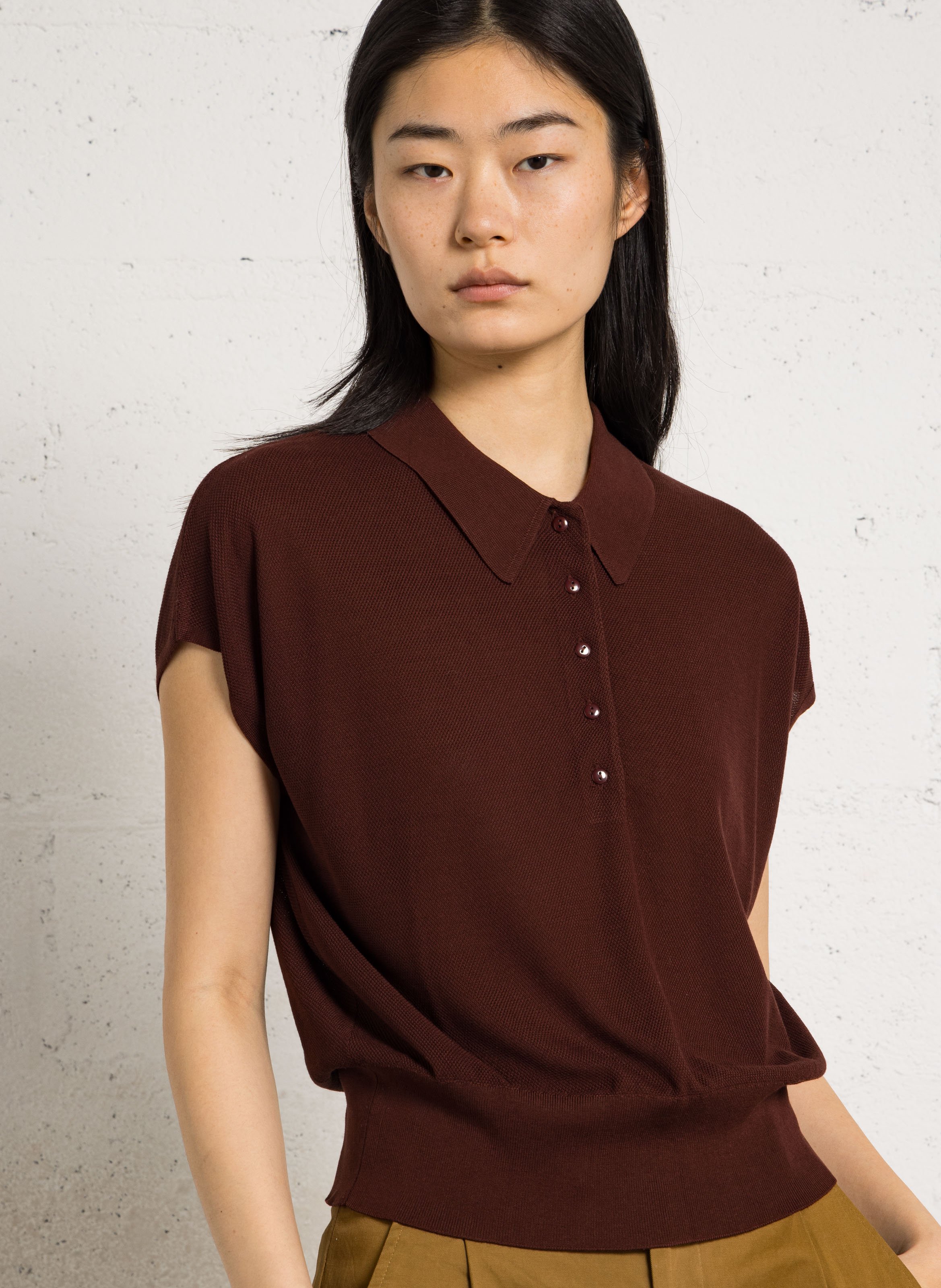 Knit polo collar top MAISON 123 Red