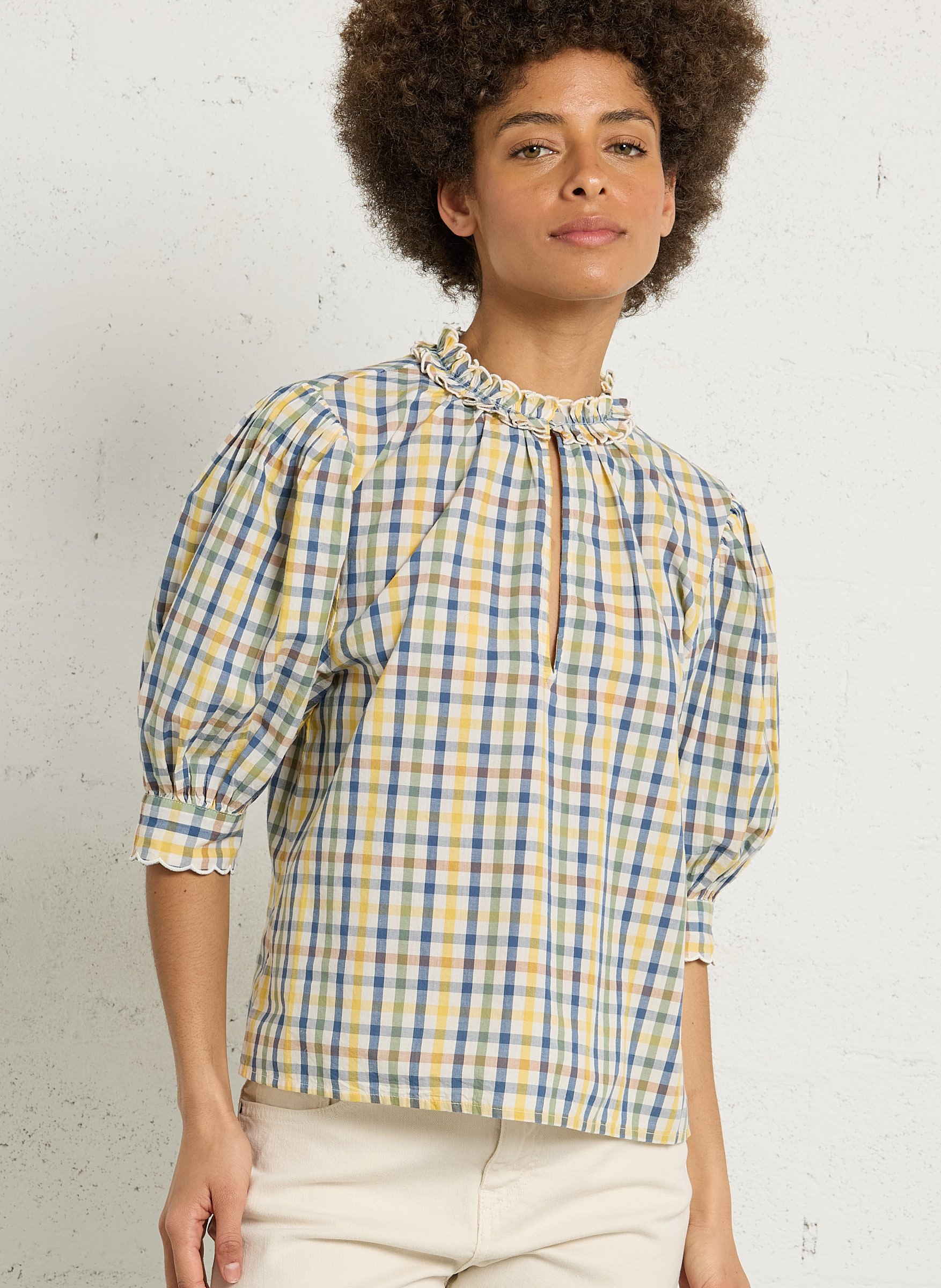 Round neck printed cotton top BELLEPIECE Multicolored