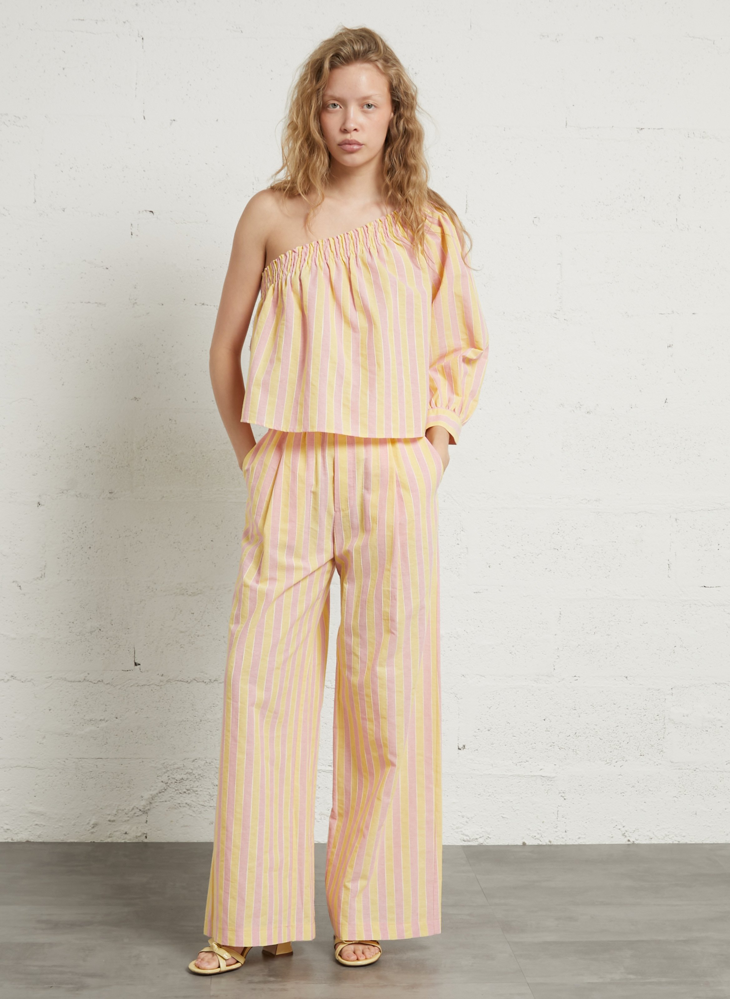 Asymmetrische top met strepen van gemengd katoen IMPERIAL Geel