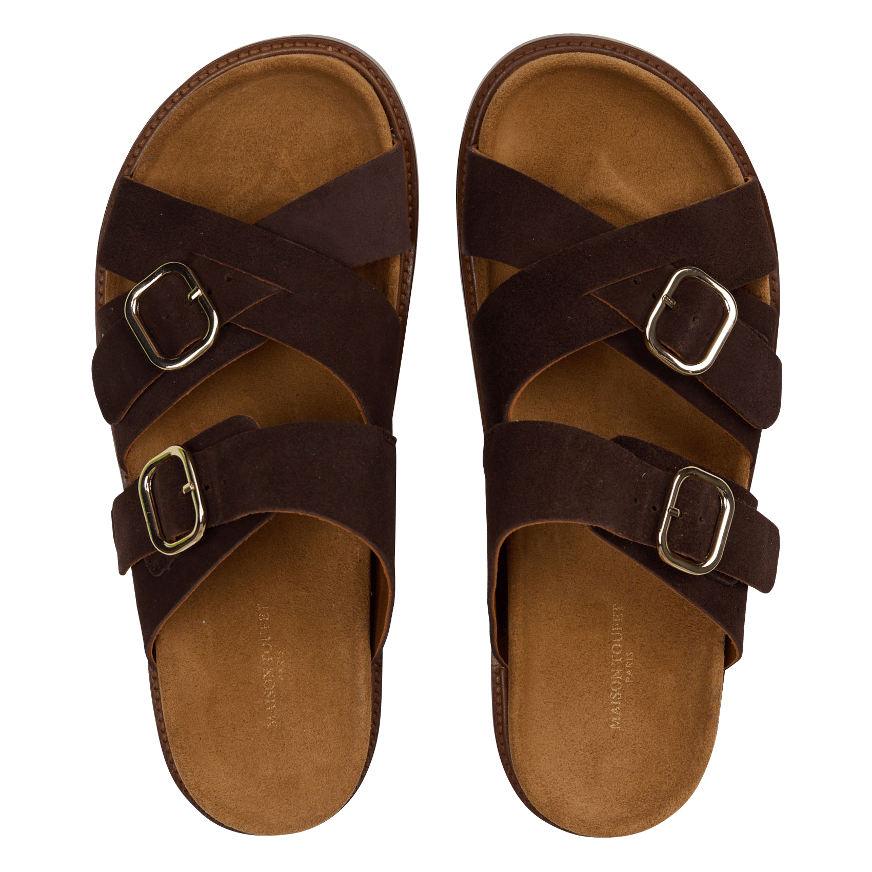 Flache Ledersandalen mit Samt MAISON TOUFET Braun
