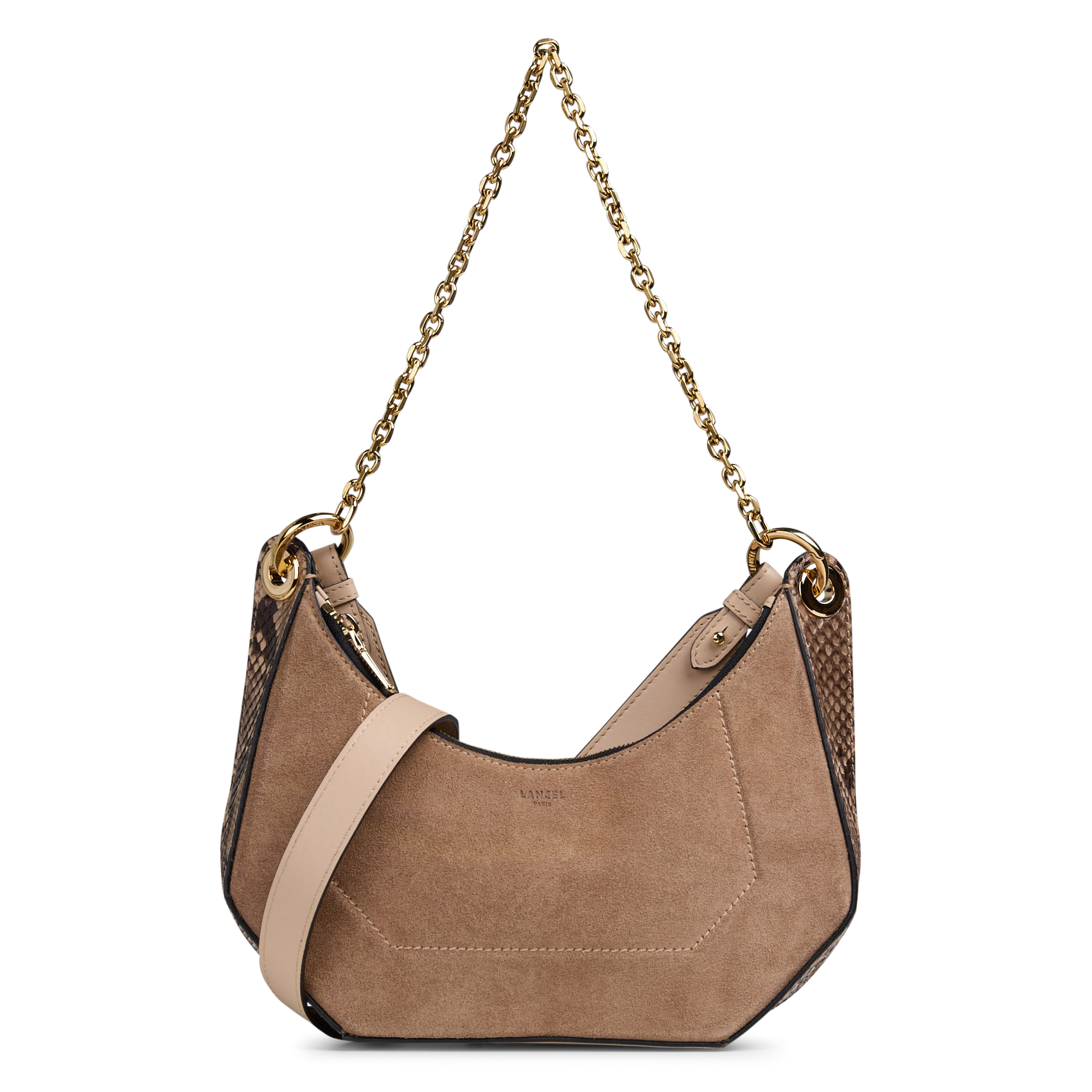 Sac épaule à détail python en suède LANCEL Beige