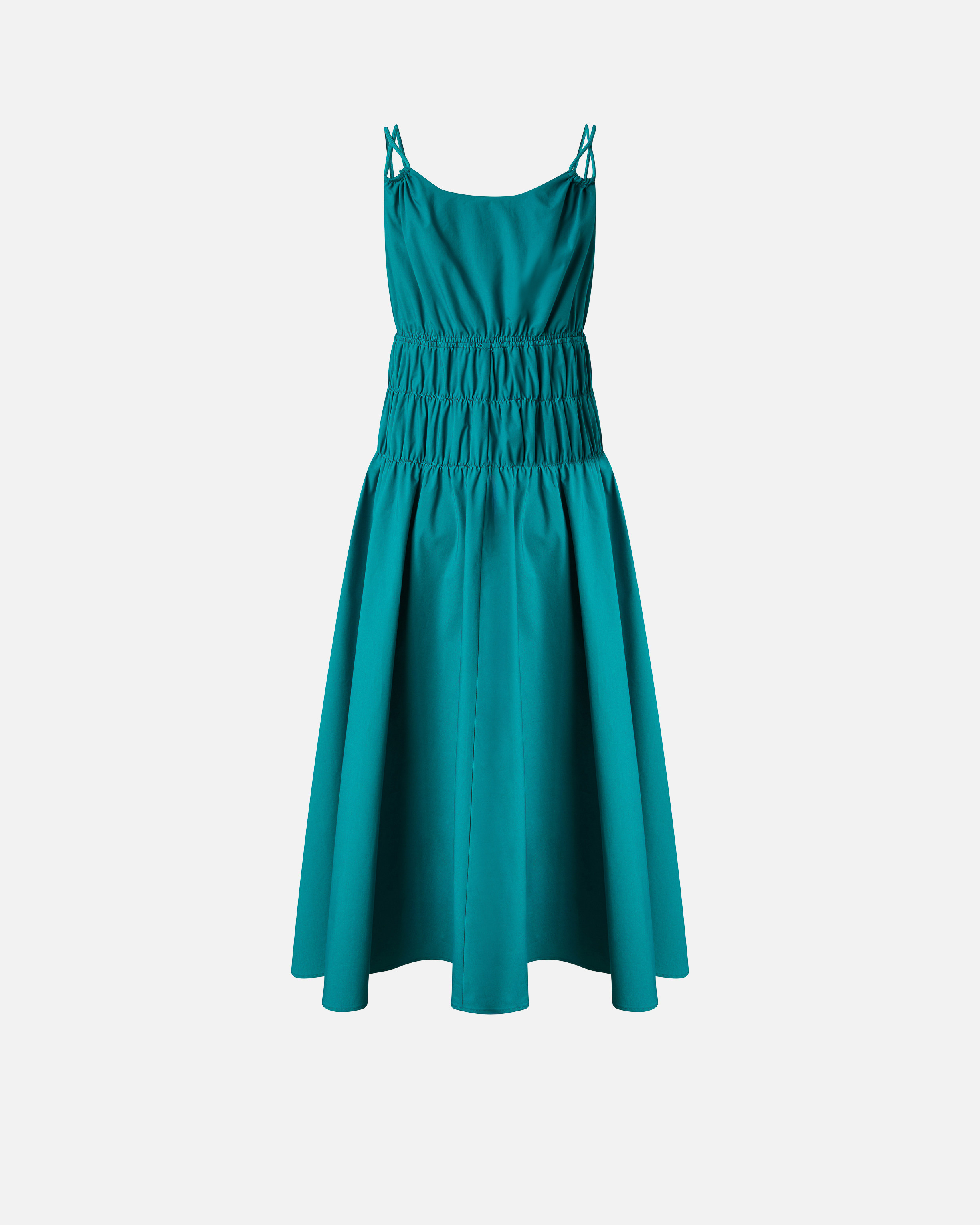 Sleeveless midi dress with pleats and gathers Green