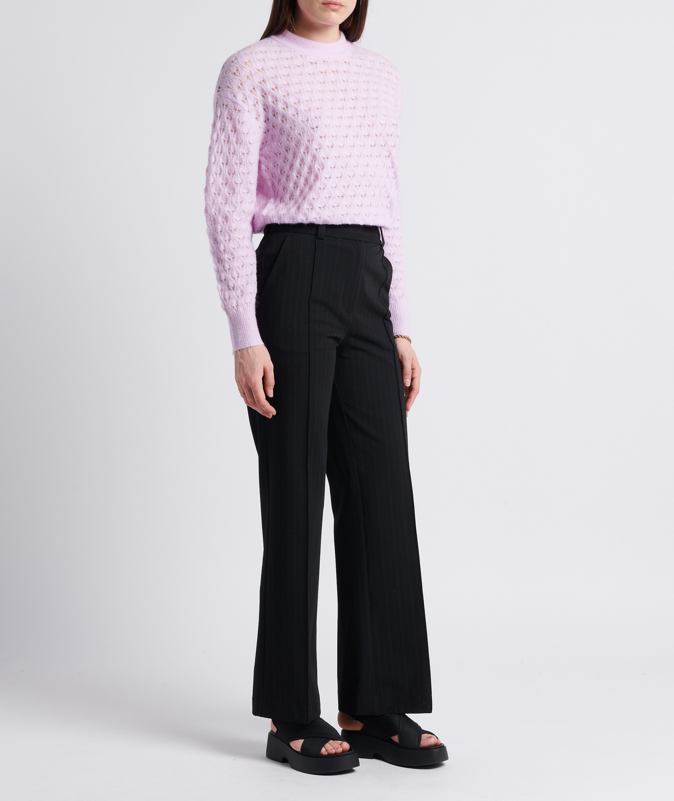 Loose-fit pointelle alpaca wool-blend knit sweater SAMSOE SAMSOE Purple