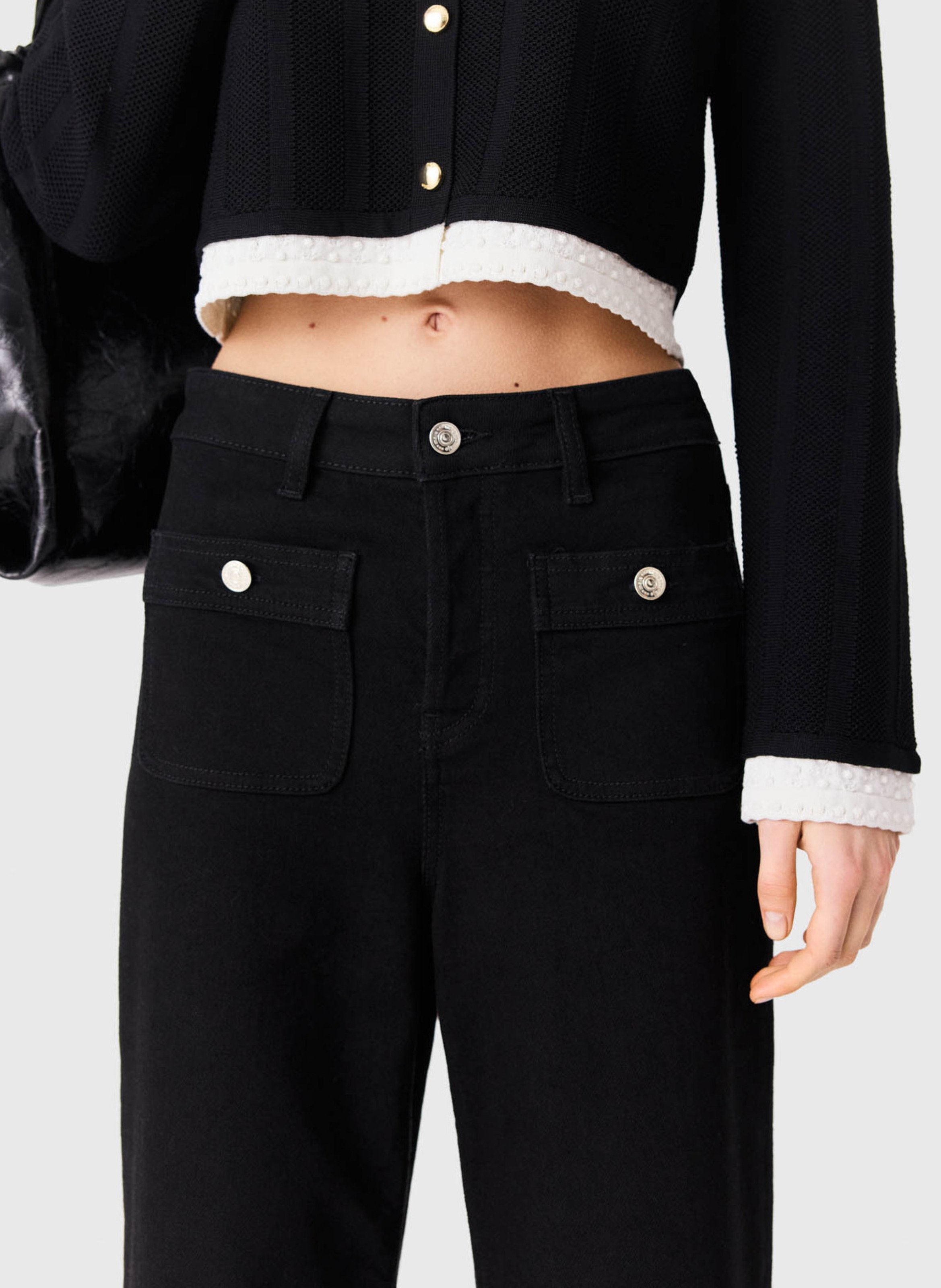 Flared jeans met hoge taille | katoenblend MAJE Zwart